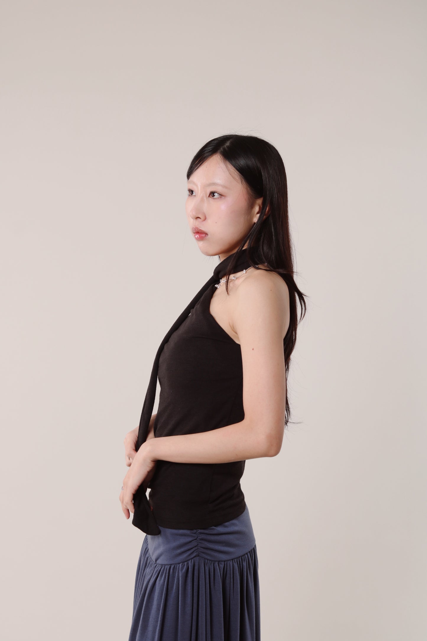 Linen Scarf Top (Black)