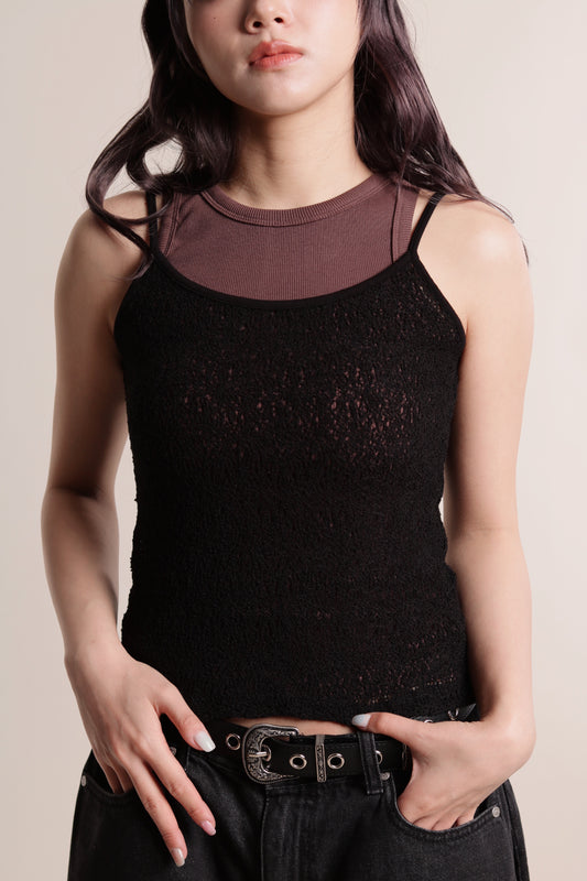 Mesh Sleeveless Top (Black)