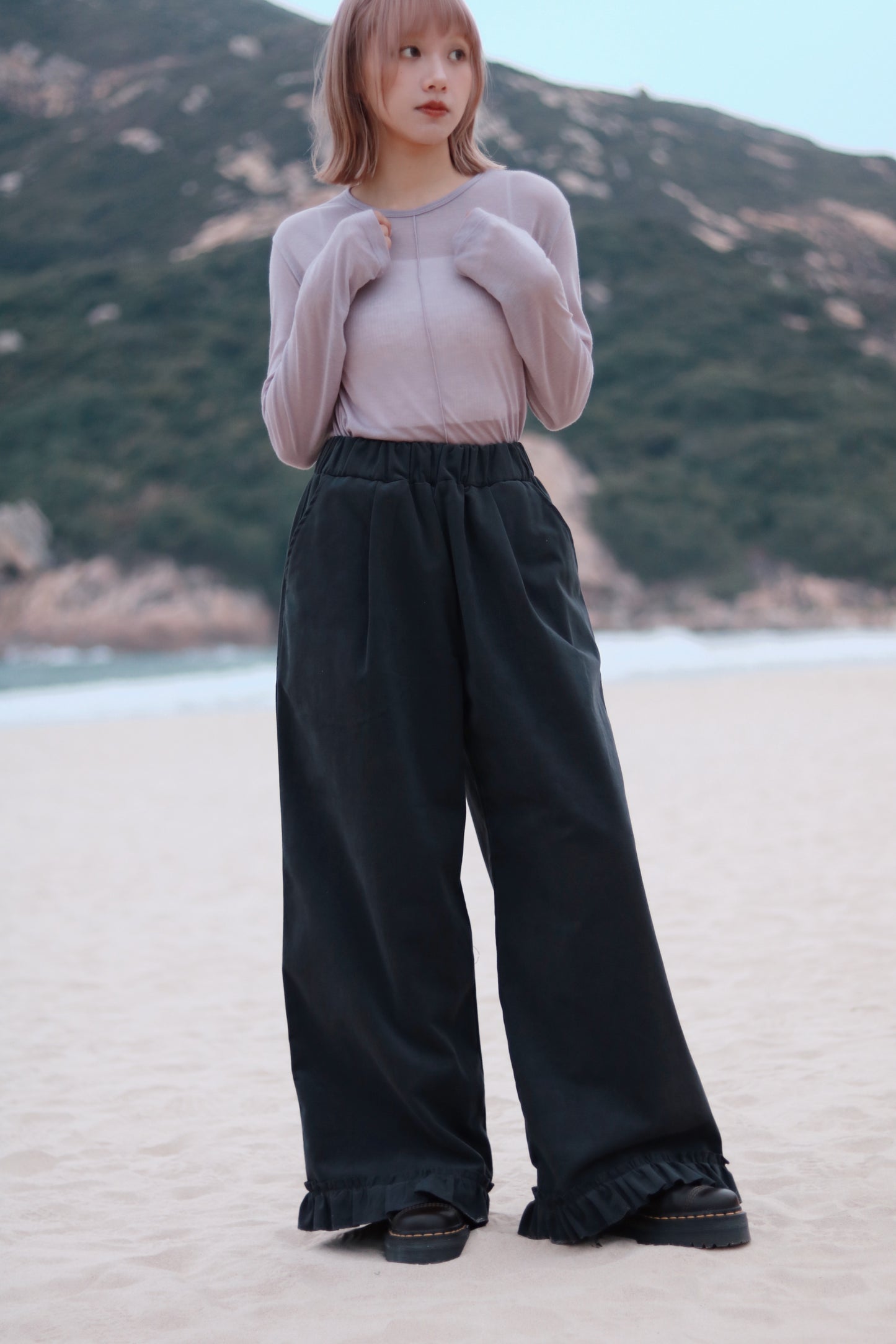 Layered Ruffle Pants (Charcoal)