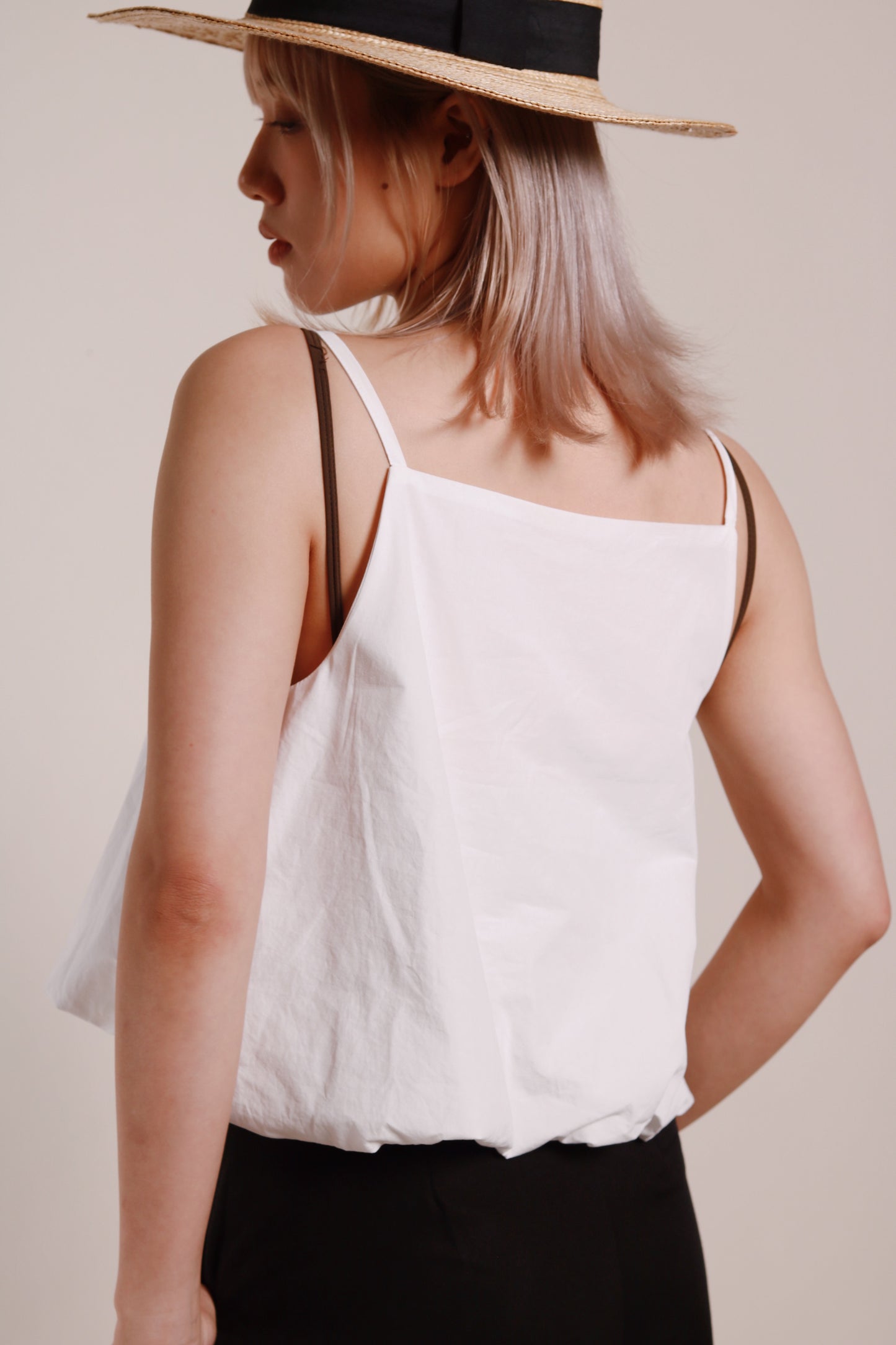 Puffed Sleeveless Top (White)