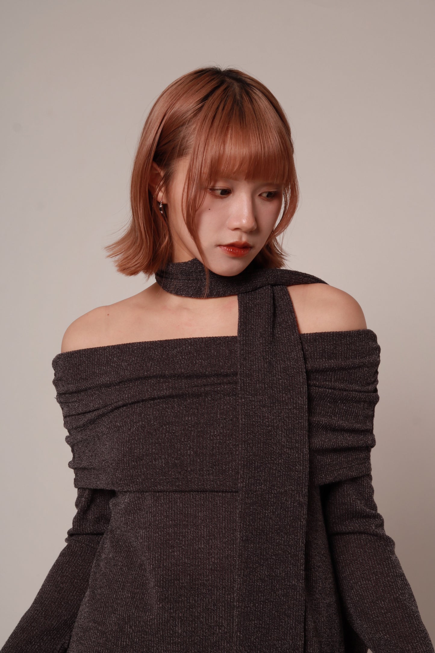 Off Shoulder Knit Top (Charcoal)