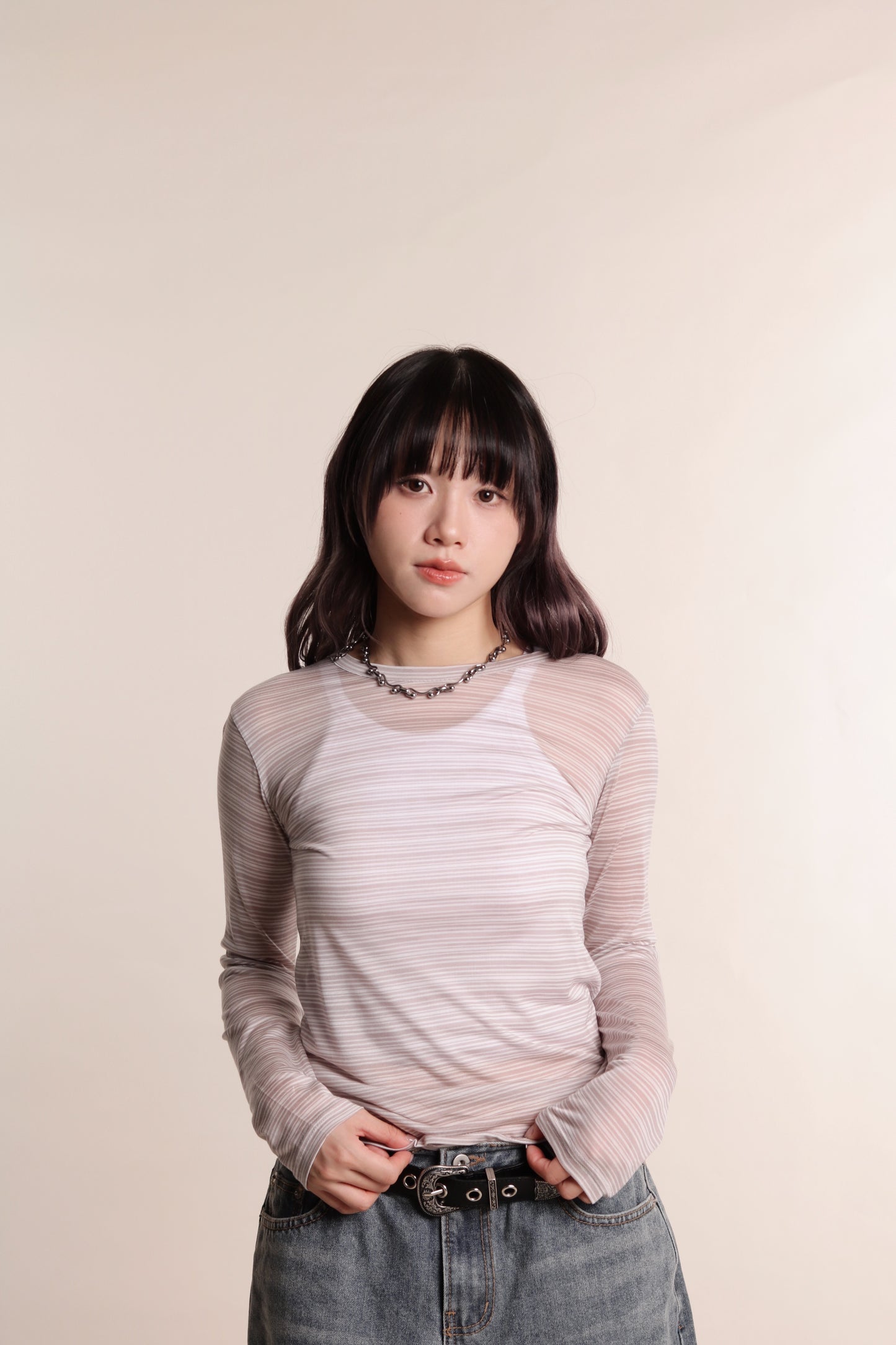 Striped See Through Top (Grey)