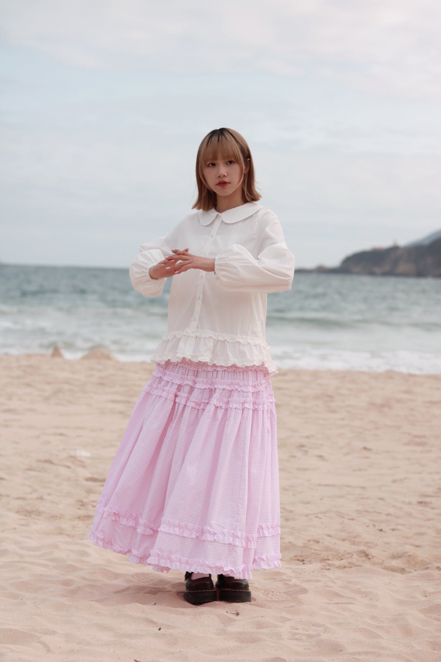 Doll Checkered Ruffle Skirt (Pink)
