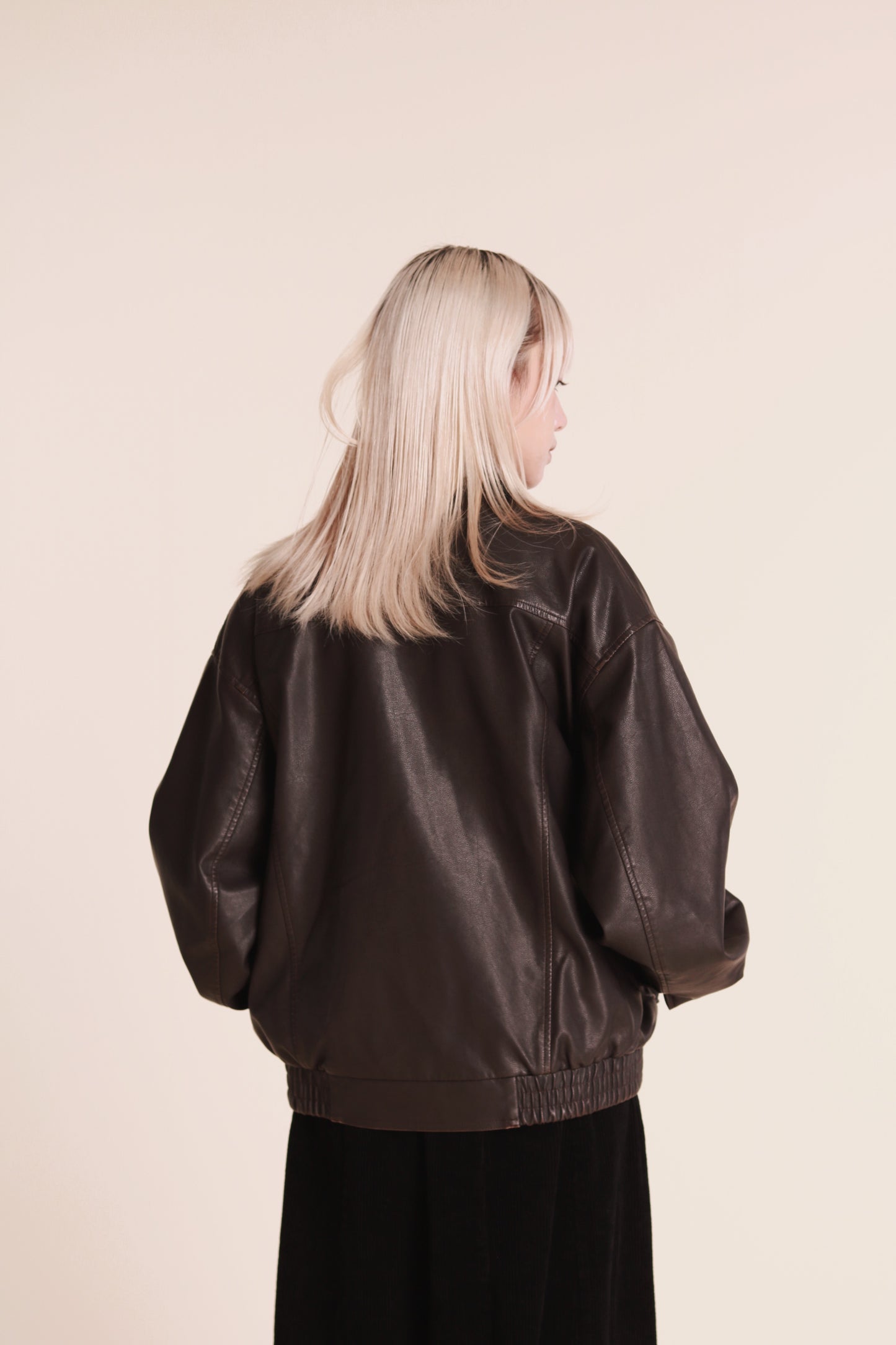 Oversized Leather Jacket (Brown)
