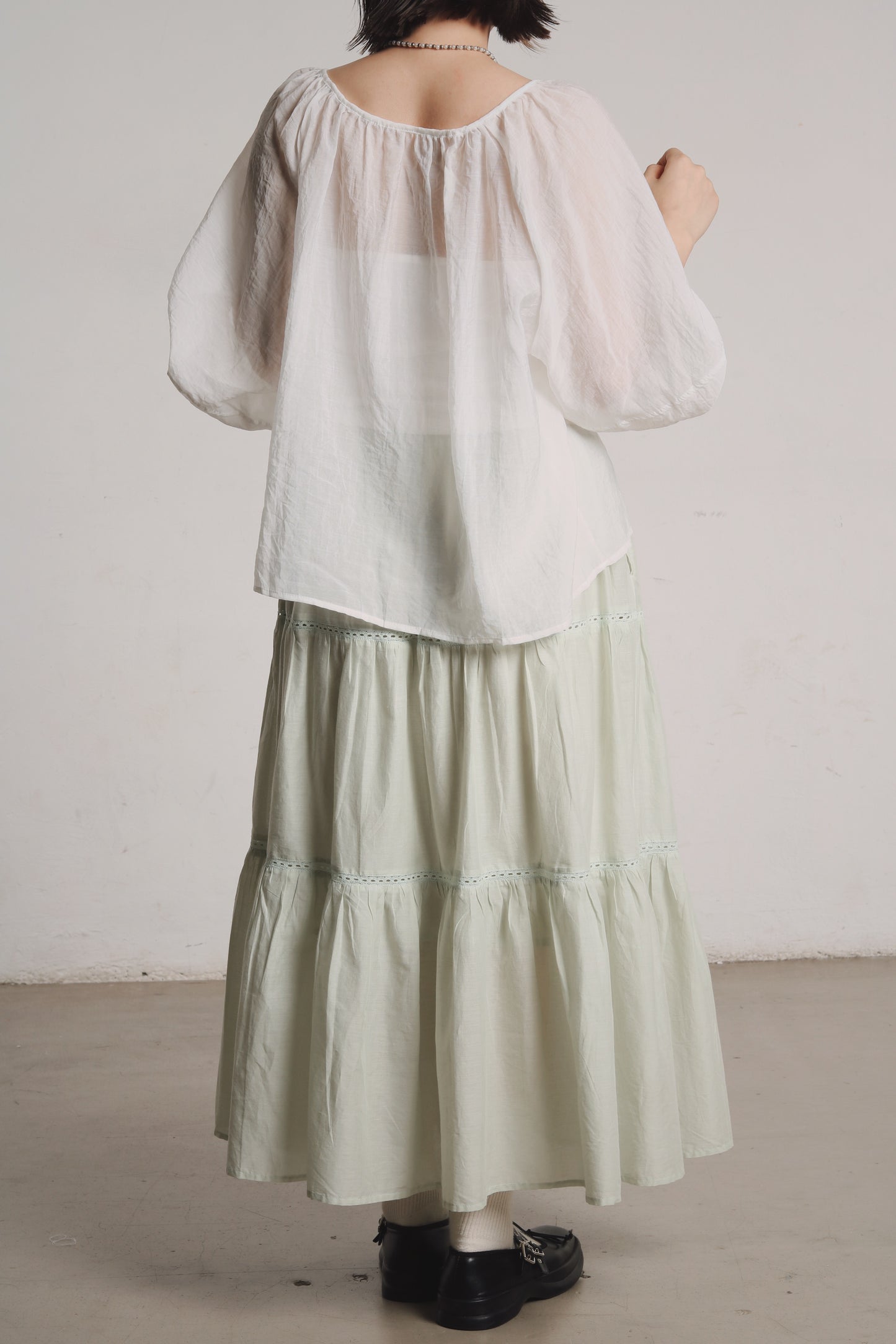 See Through Puff Sleeve Blouse (White)