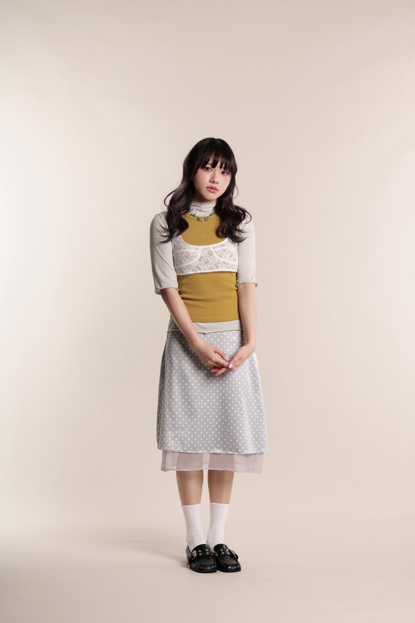 Polka Dot Midi Skirt (Grey)