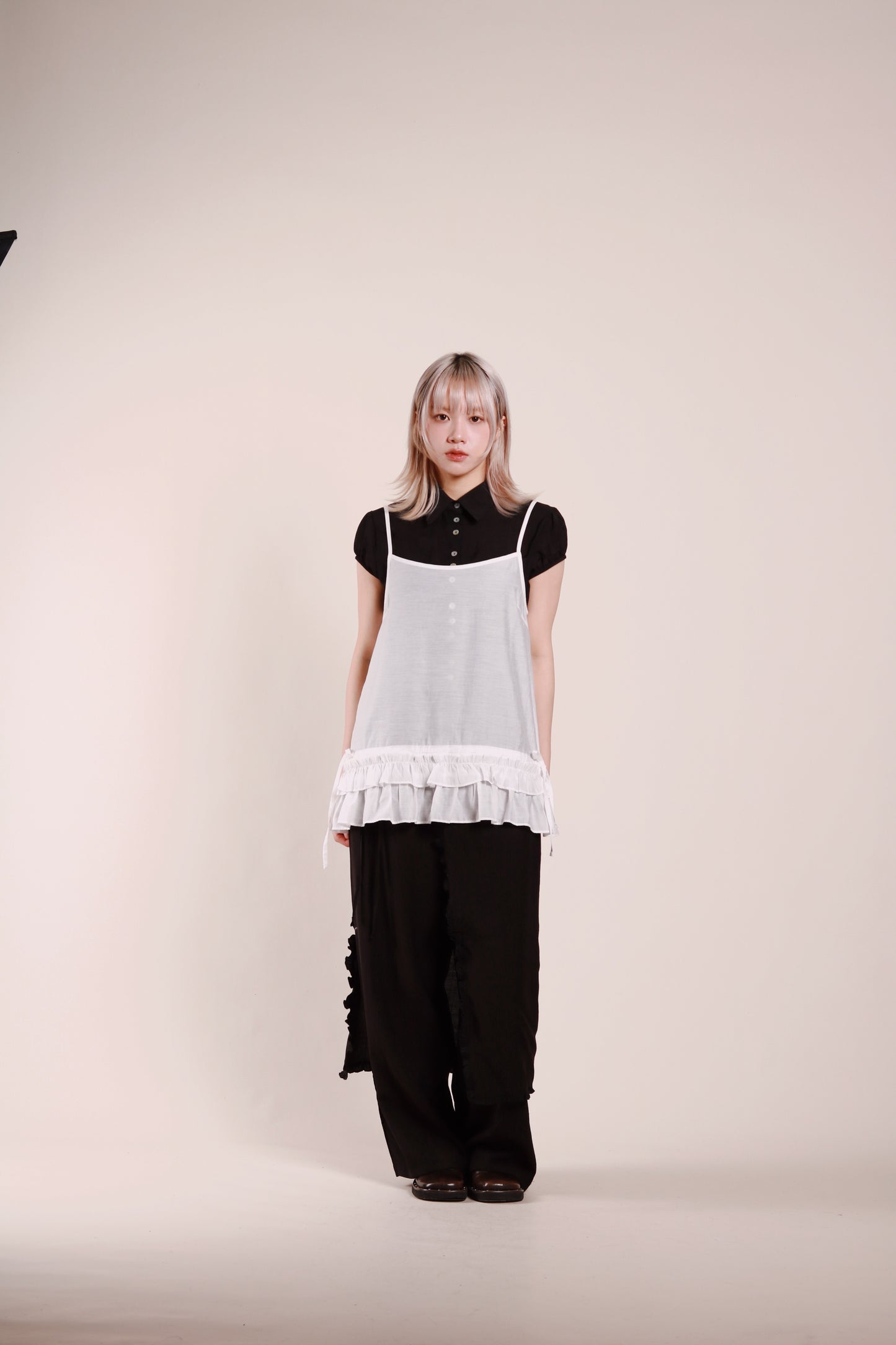 Double Ruffle Sleeveless Top (White)