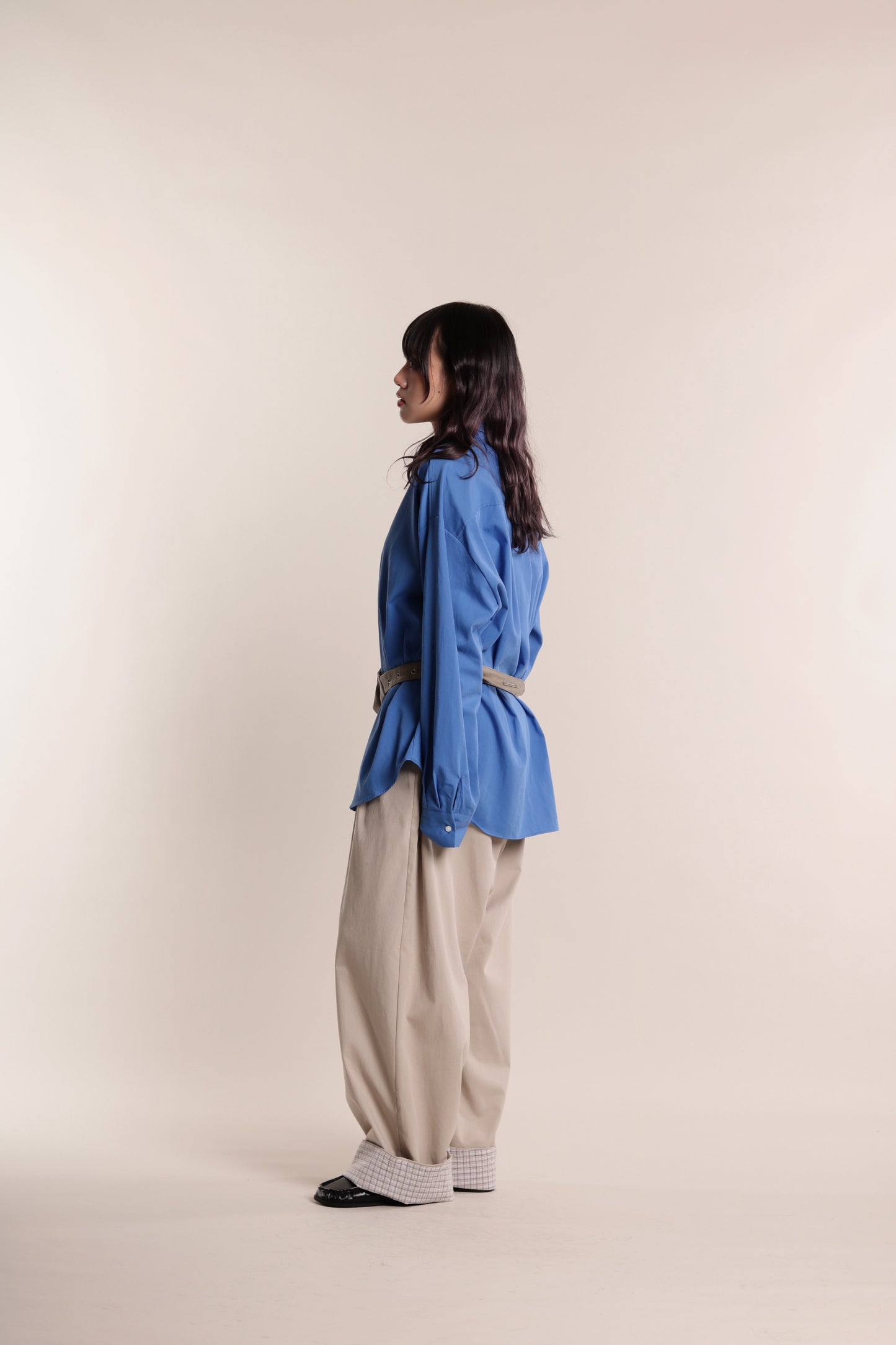 Check Detail Pleated Pants (Beige)