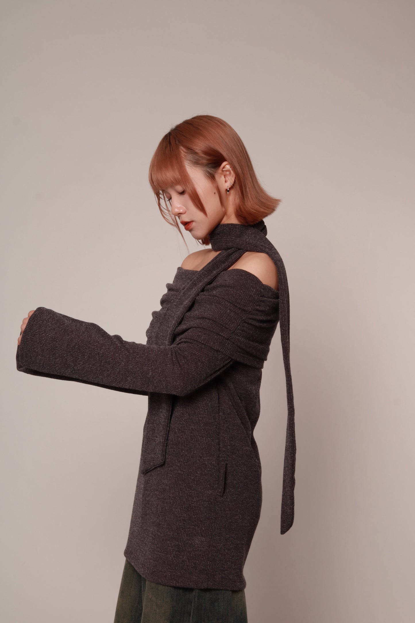 Off Shoulder Knit Top (Charcoal)