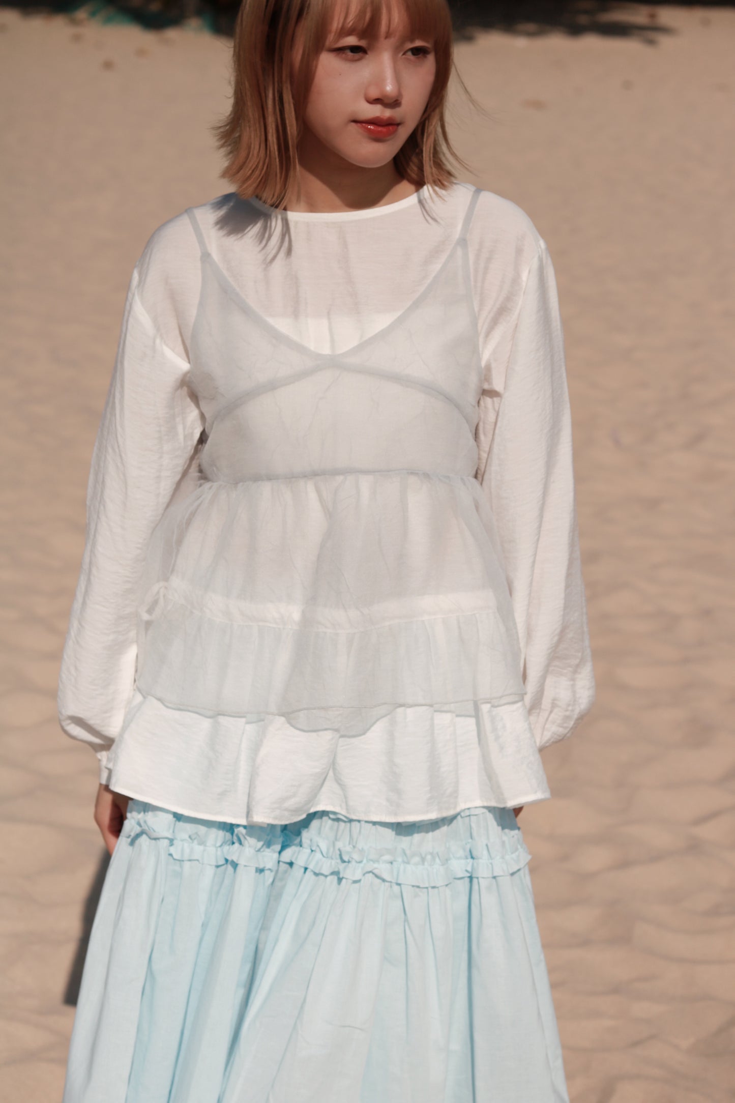 Doll Ribbon Sleeveless Top (Sky)