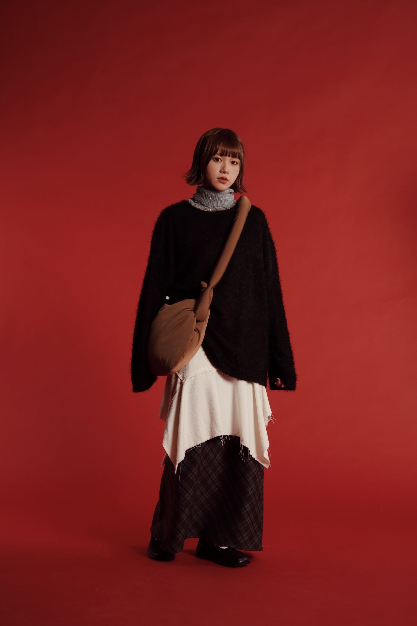 Checkered Slit Skirt (Brown)