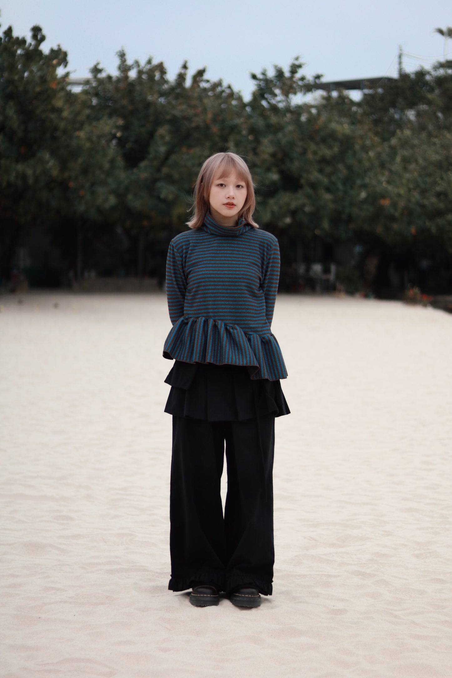 Striped Ruffle Top (Blue)