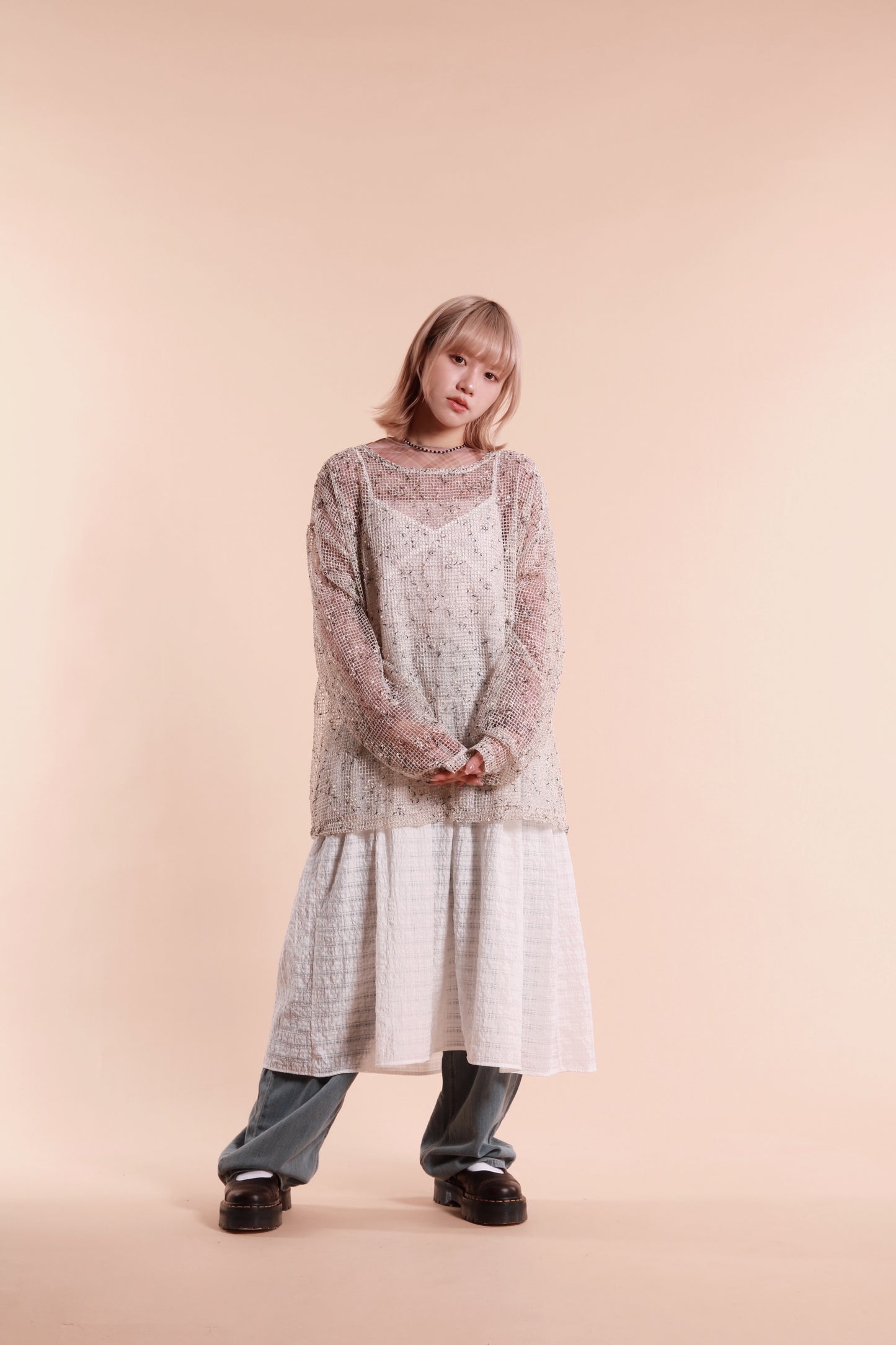 Textured Sleeveless Dress (White)