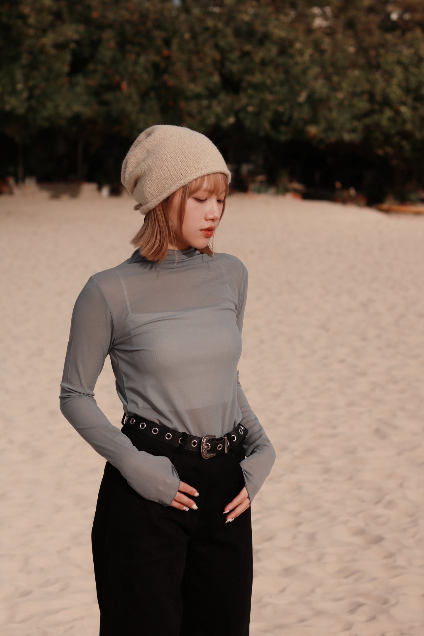 Spring See Through Top (Grey Blue)