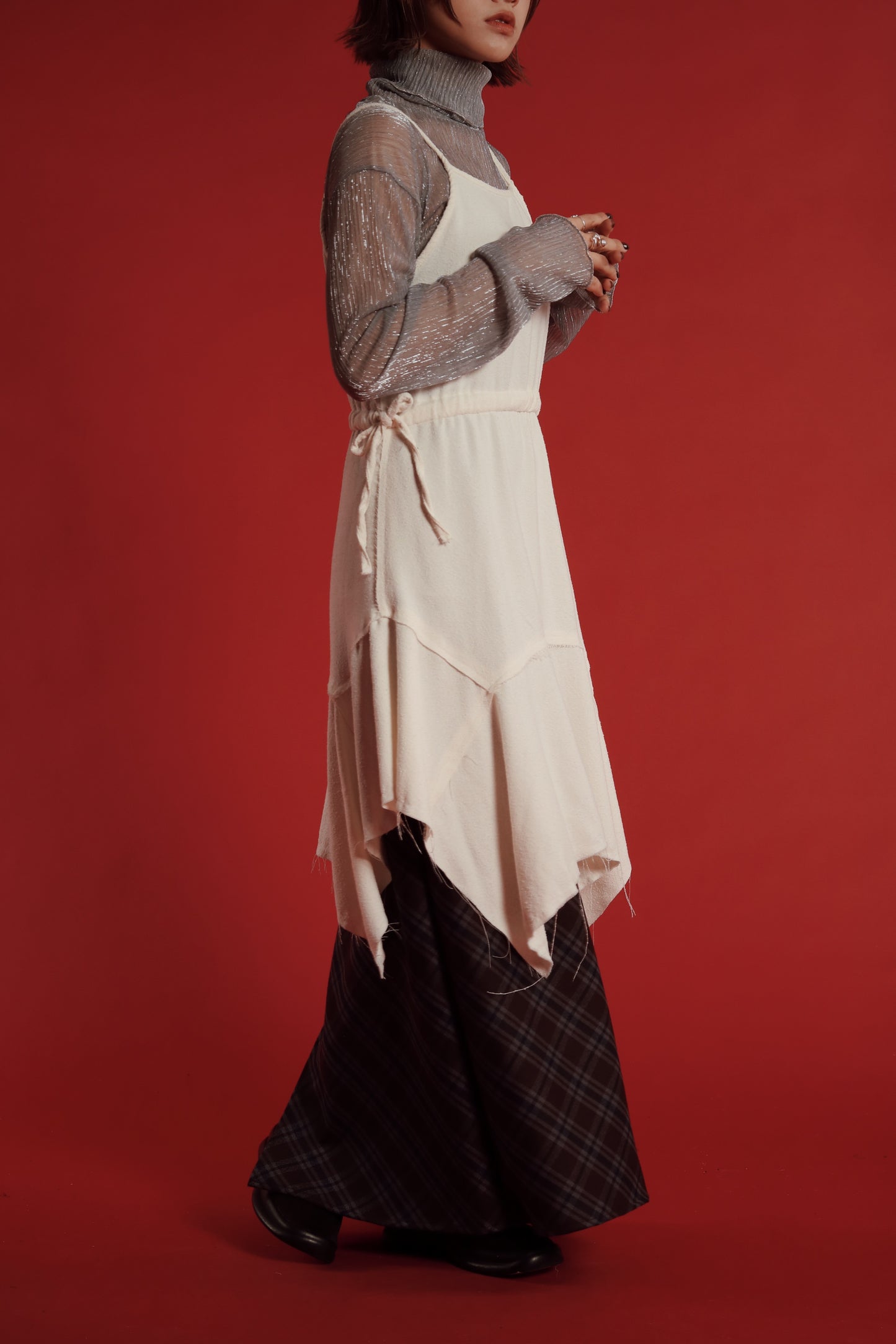 Checkered Slit Skirt (Brown)