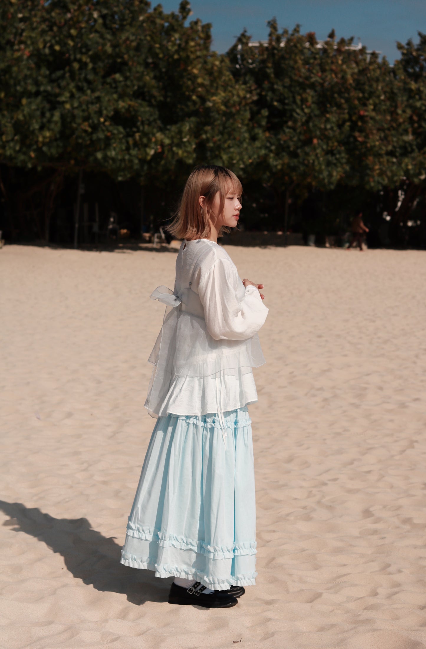 Doll Ribbon Sleeveless Top (Sky)