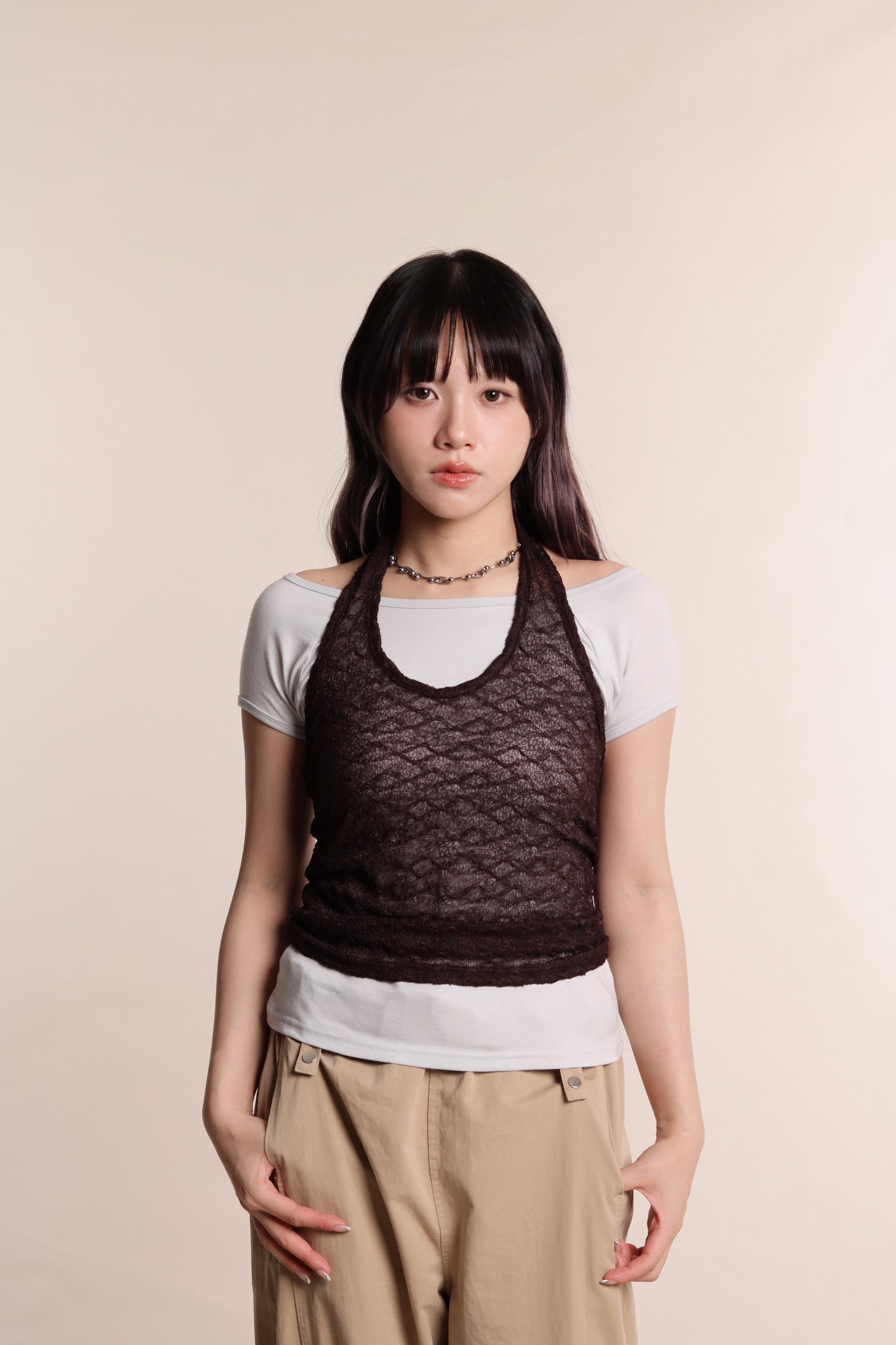 Layered Halter Top Set (Brown)