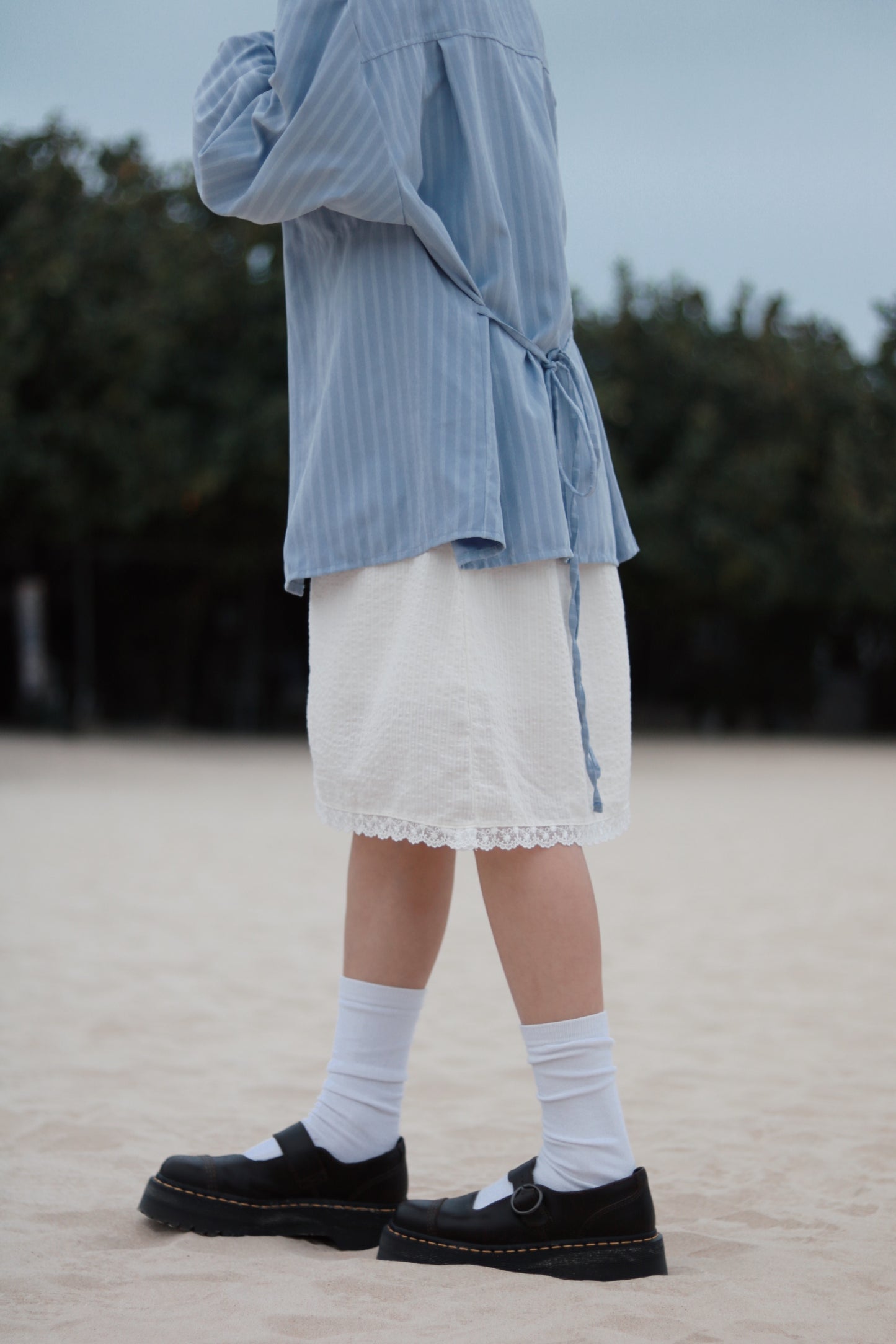 Striped  Lace Mini Skirt (White)