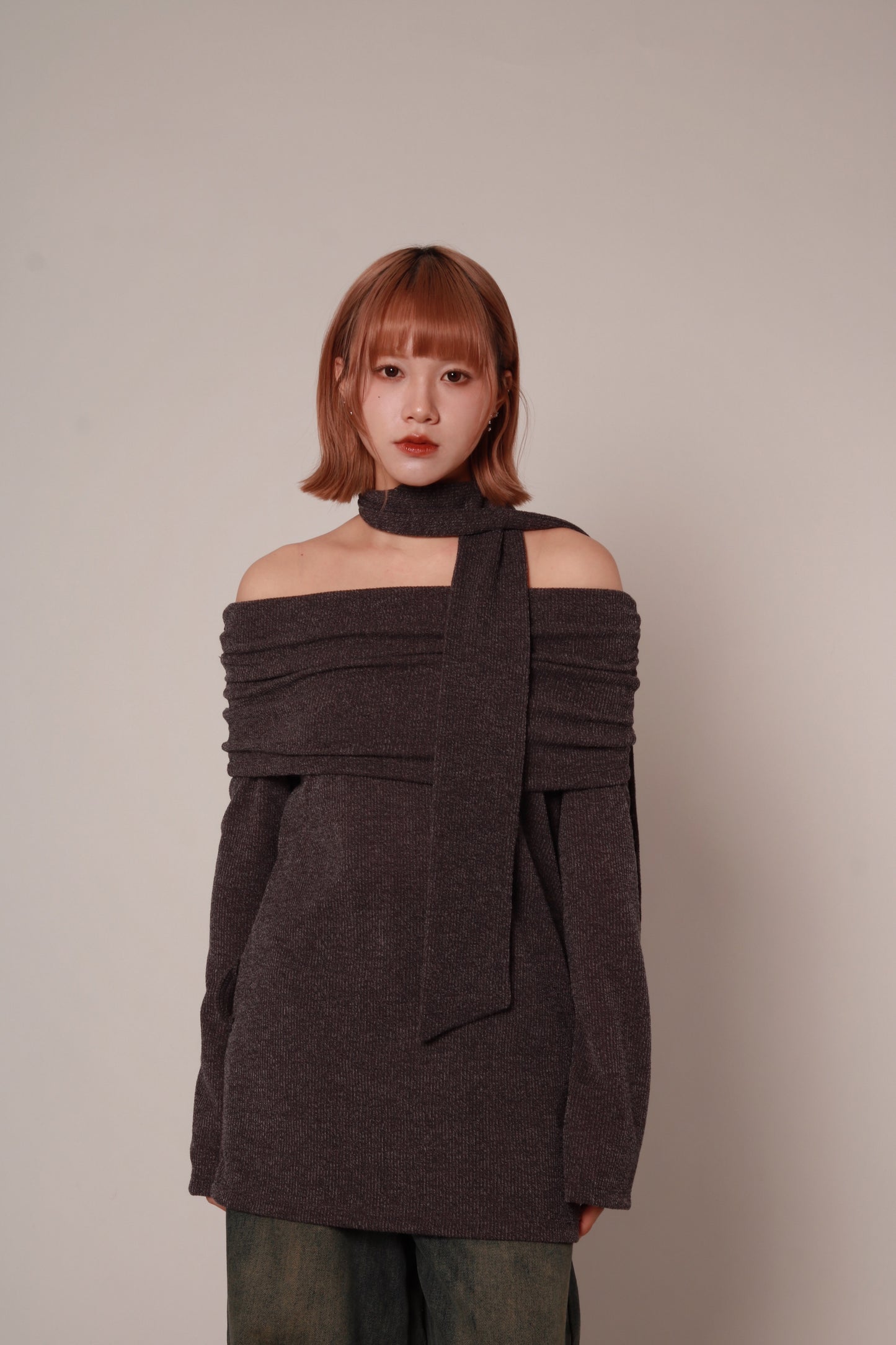 Off Shoulder Knit Top (Charcoal)