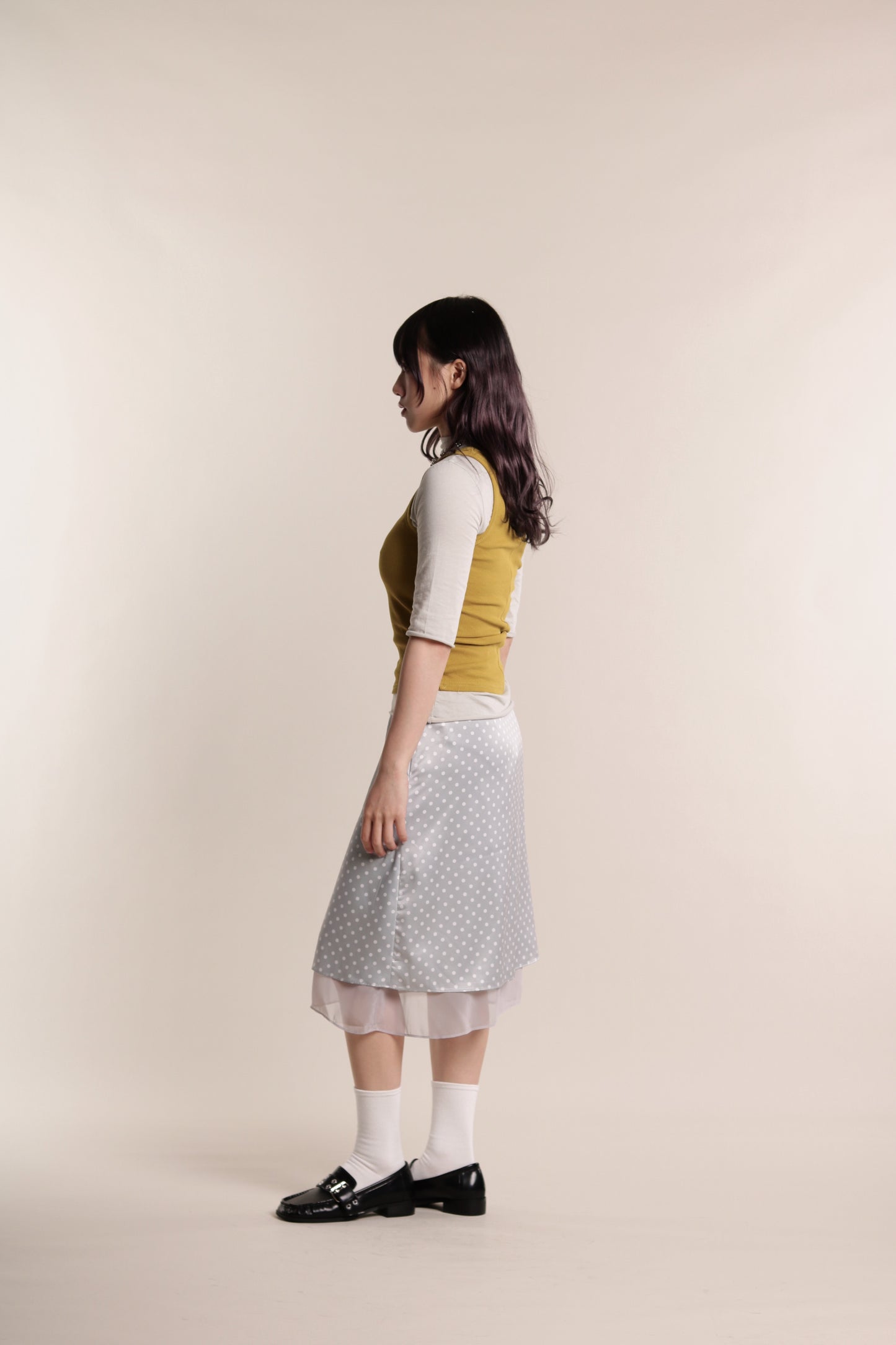 Polka Dot Midi Skirt (Grey)