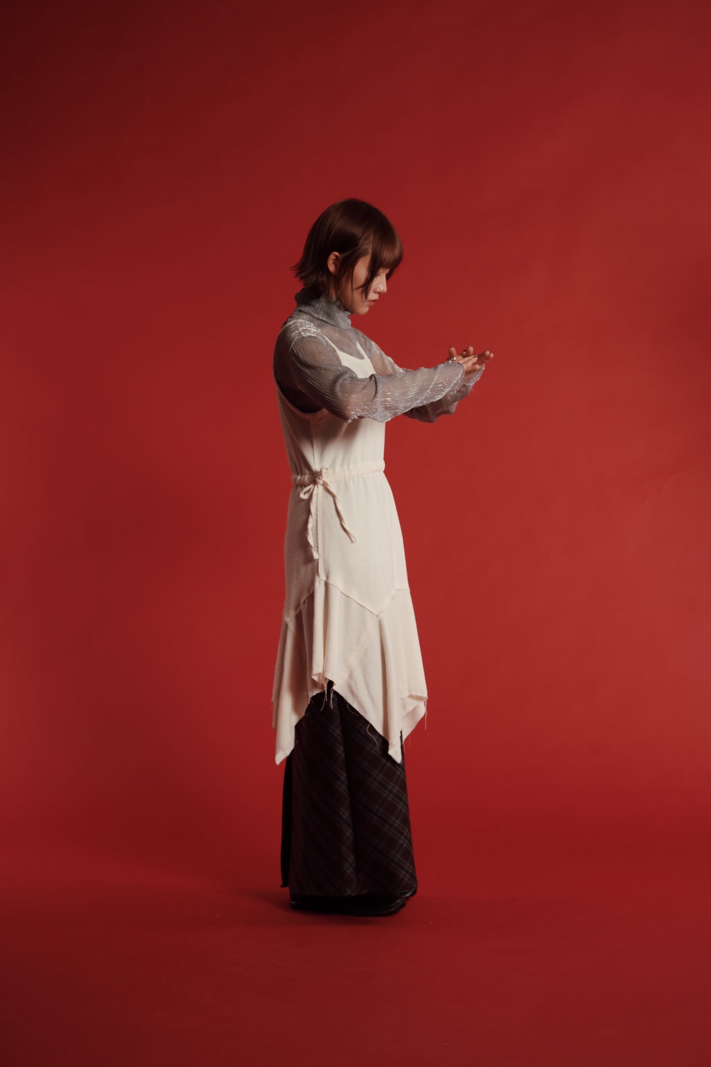 Checkered Slit Skirt (Brown)