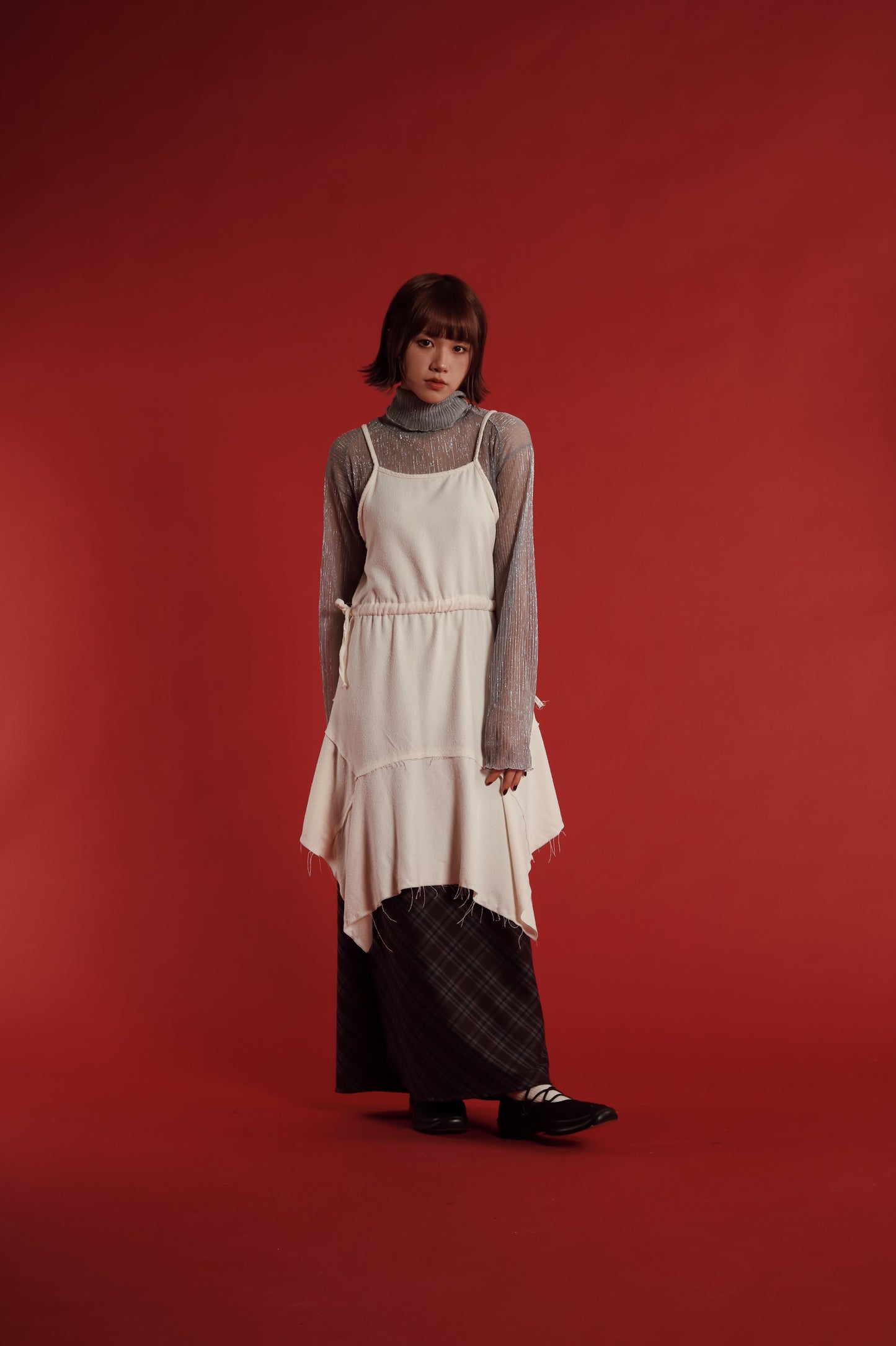 Checkered Slit Skirt (Brown)