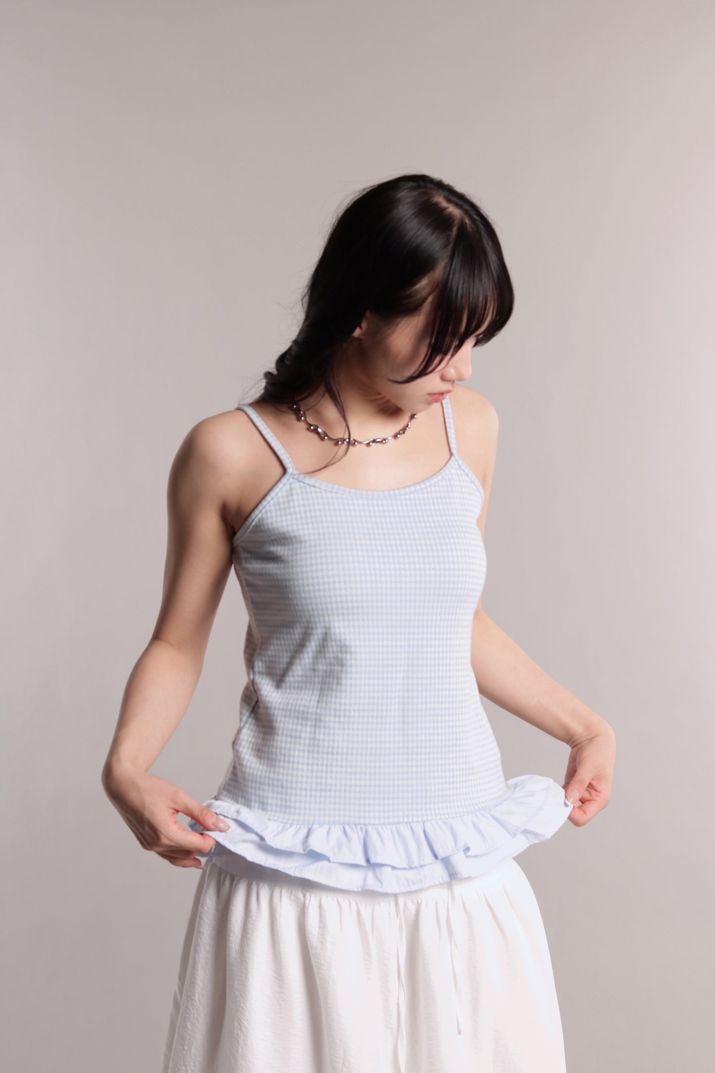 Checkered Ruffle Cami (Blue)