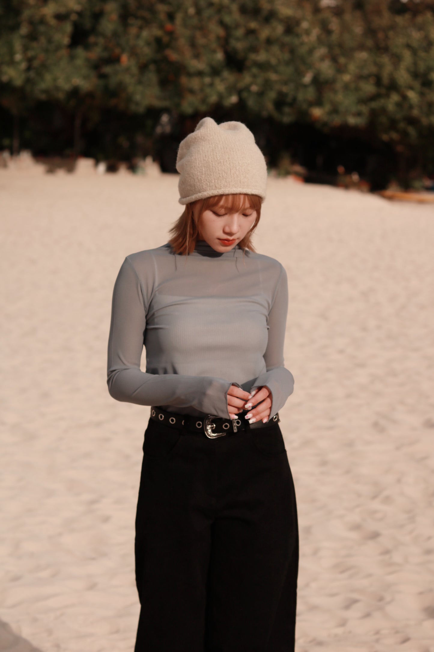 Spring See Through Top (Grey Blue)