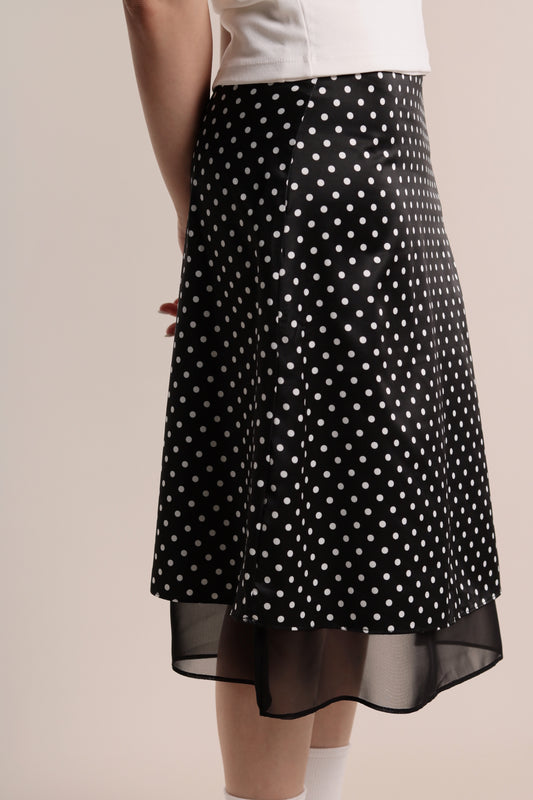 Polka Dot Midi Skirt (Black)