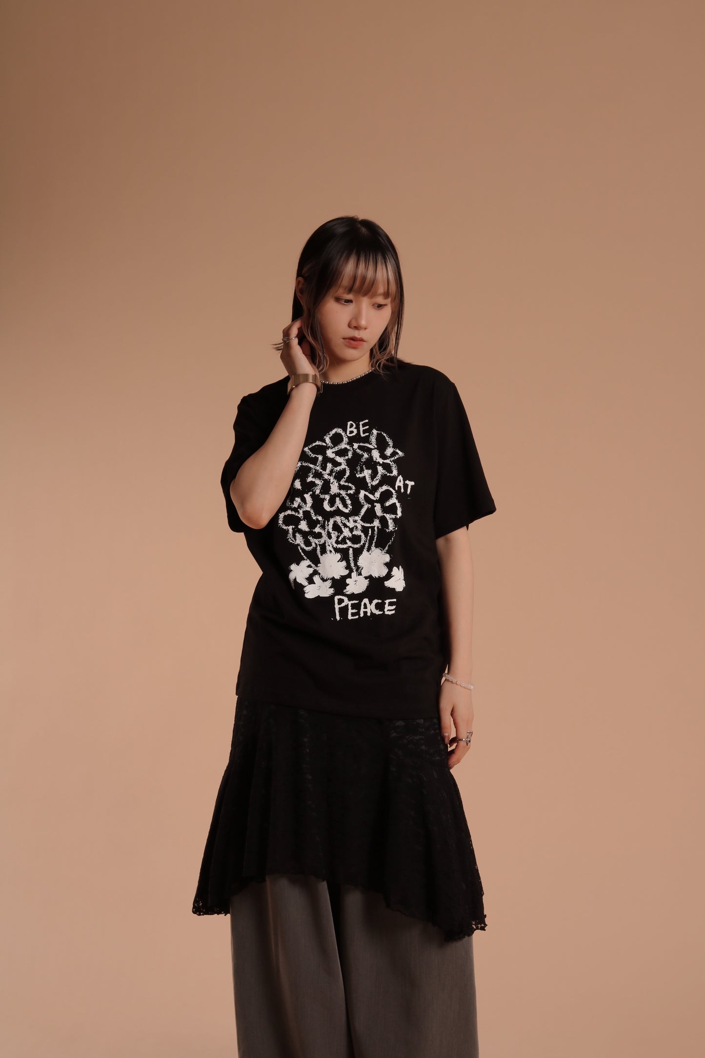 Lace Layered Mini Skirt (Black)