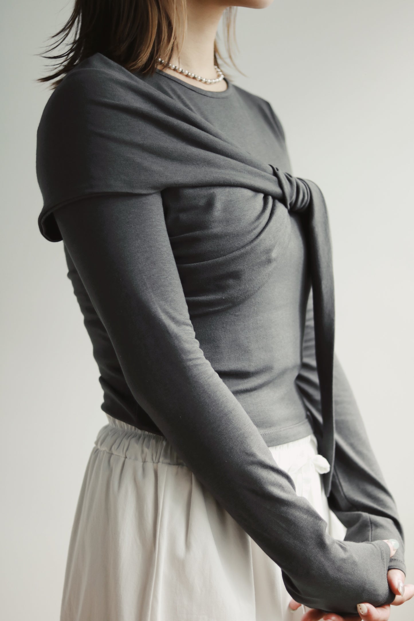 Gathered Long Tee (Charcoal)