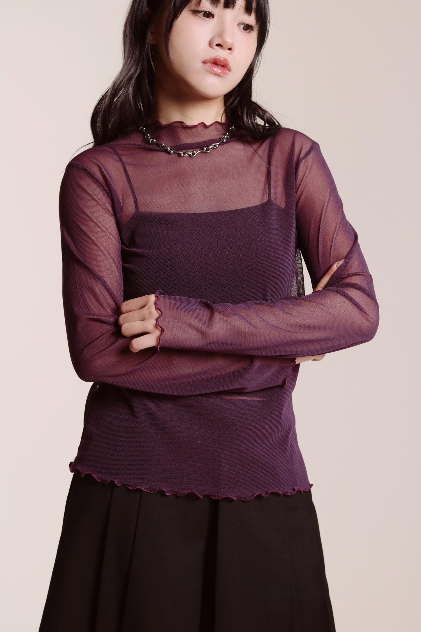 Ruffle See Through Top (Purple)