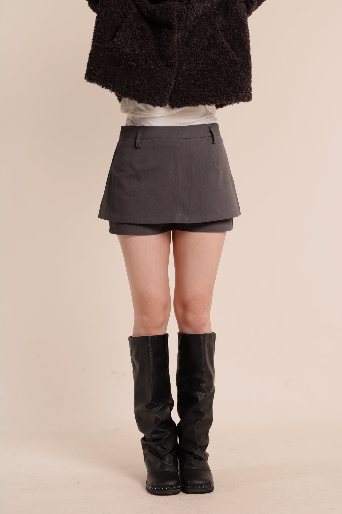 Belted Pants Skirt (Charcoal)