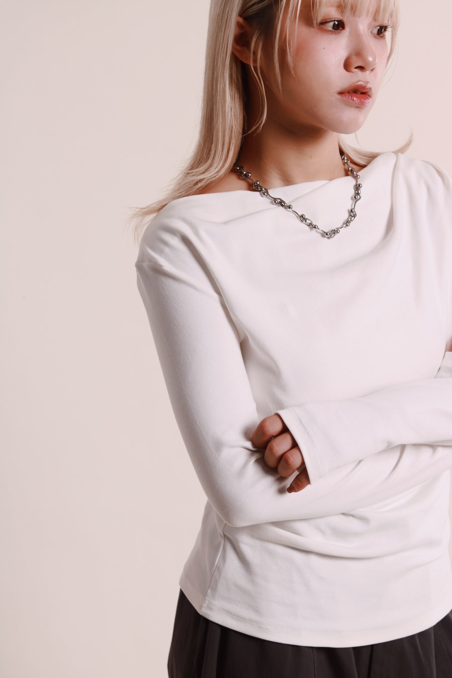 Gathered Long Tee (White)