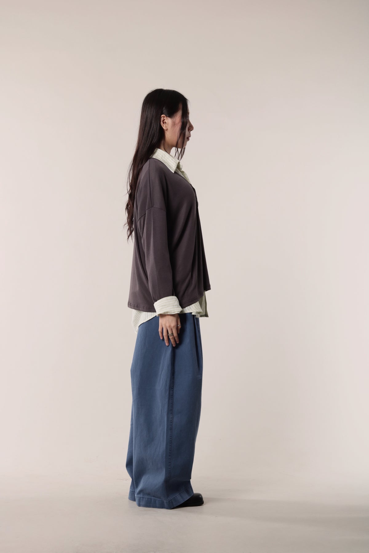 Lazy Button Long Tee (Charcoal)