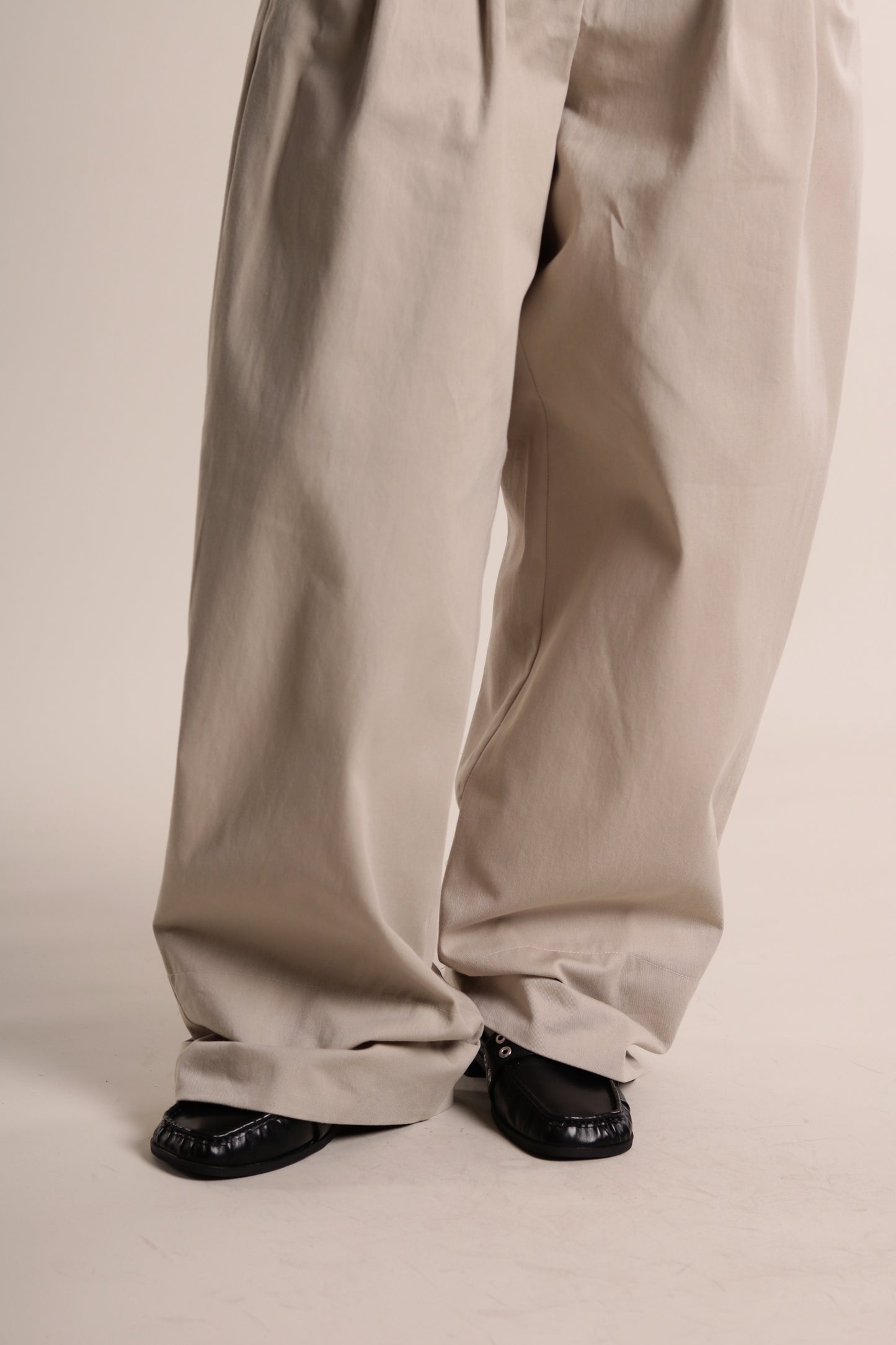 Check Detail Pleated Pants (Beige)
