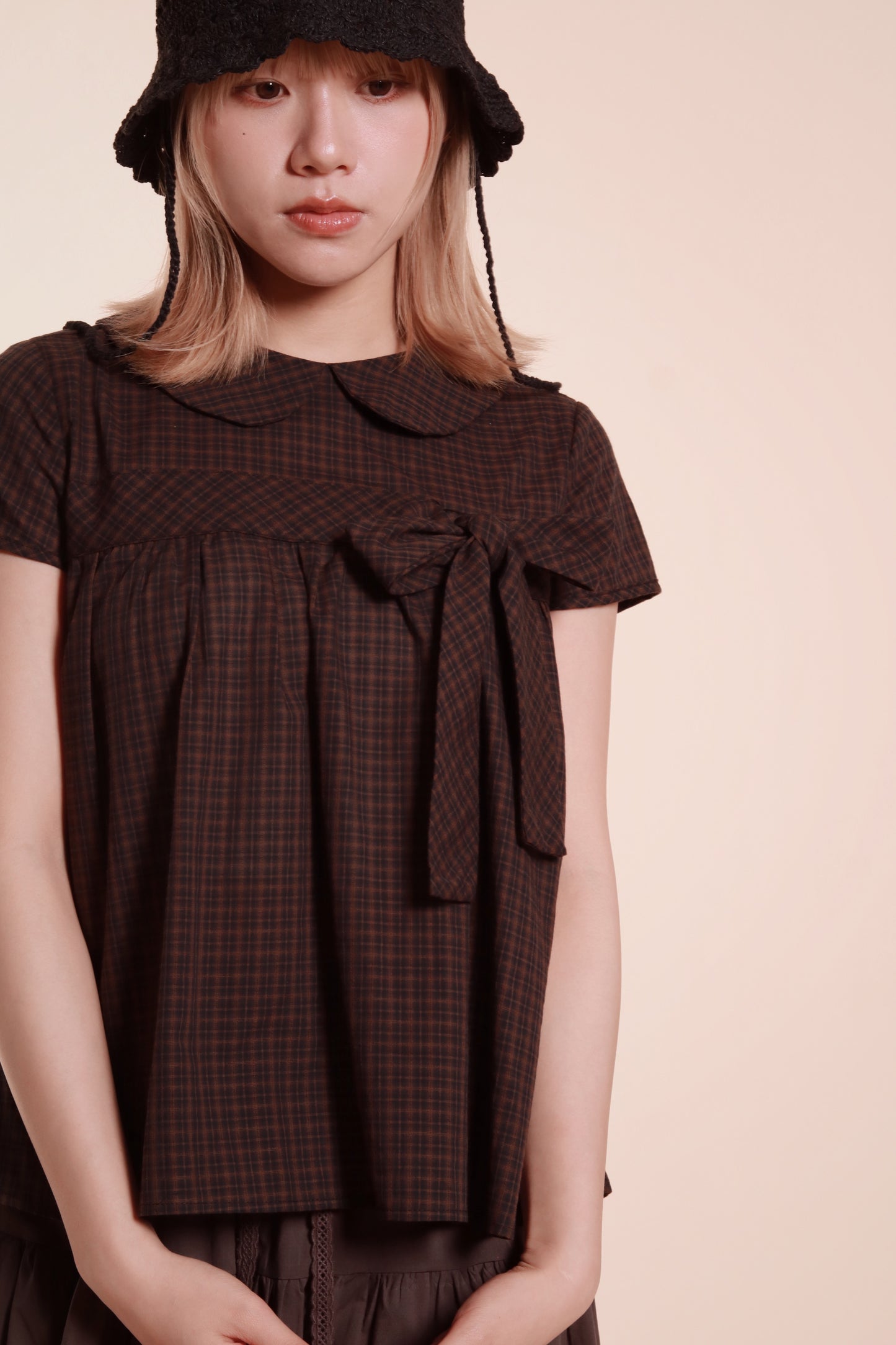 Doll Bow Blouse (Brown)