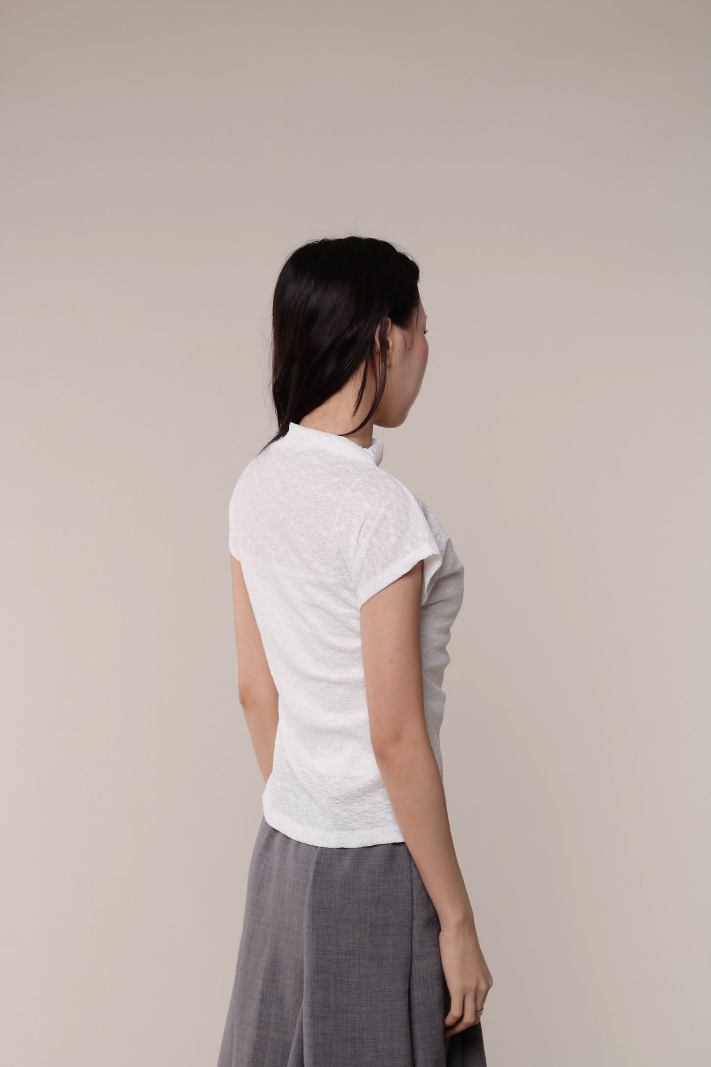 Mesh Mock Neck Top (White)