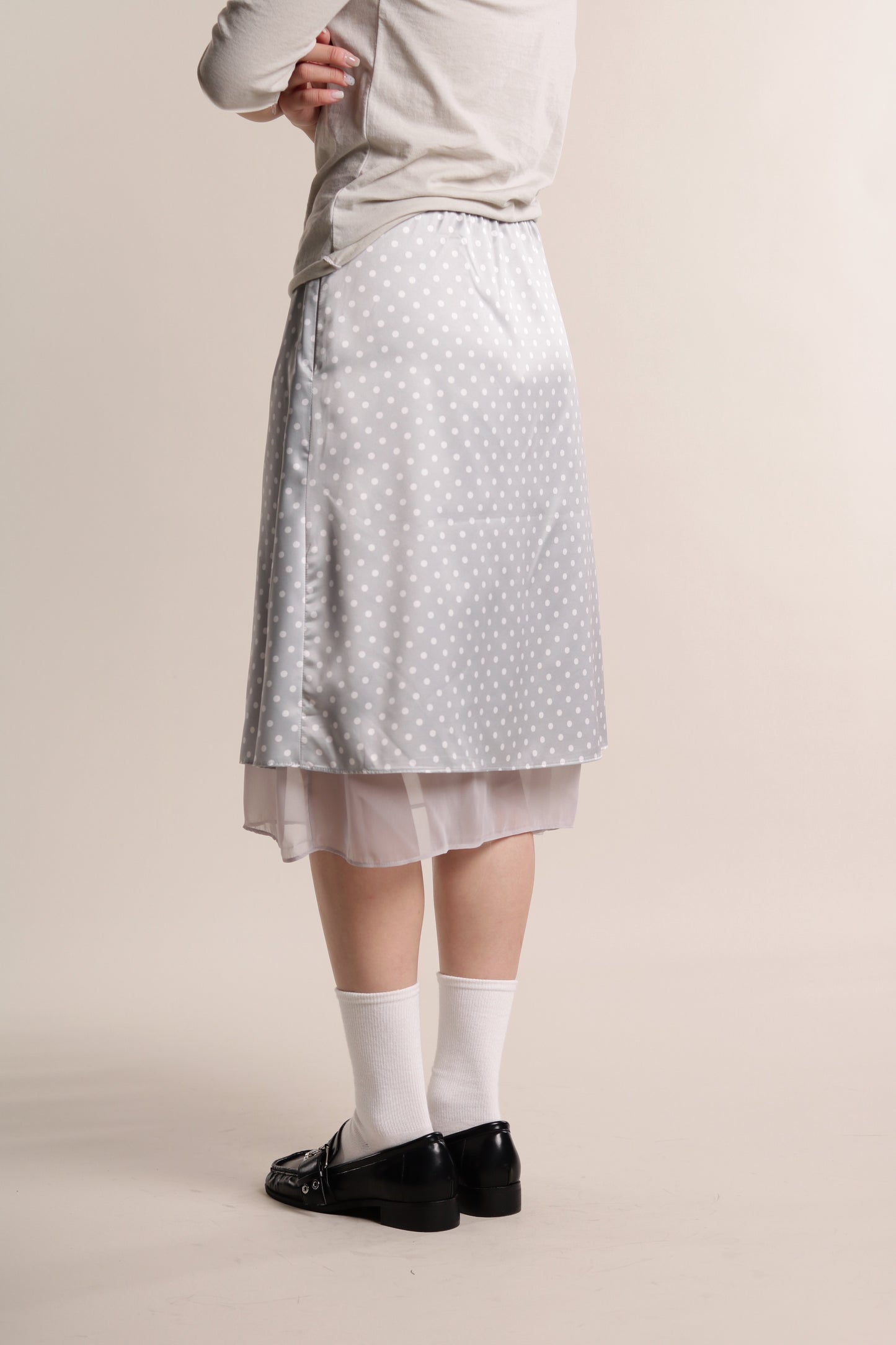 Polka Dot Midi Skirt (Grey)