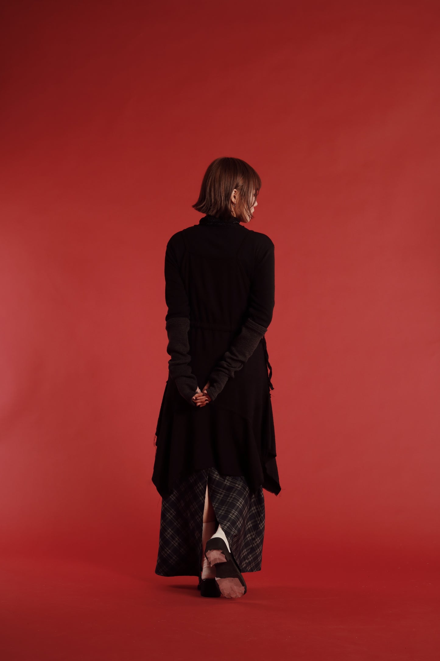 Checkered Slit Skirt (Navy)