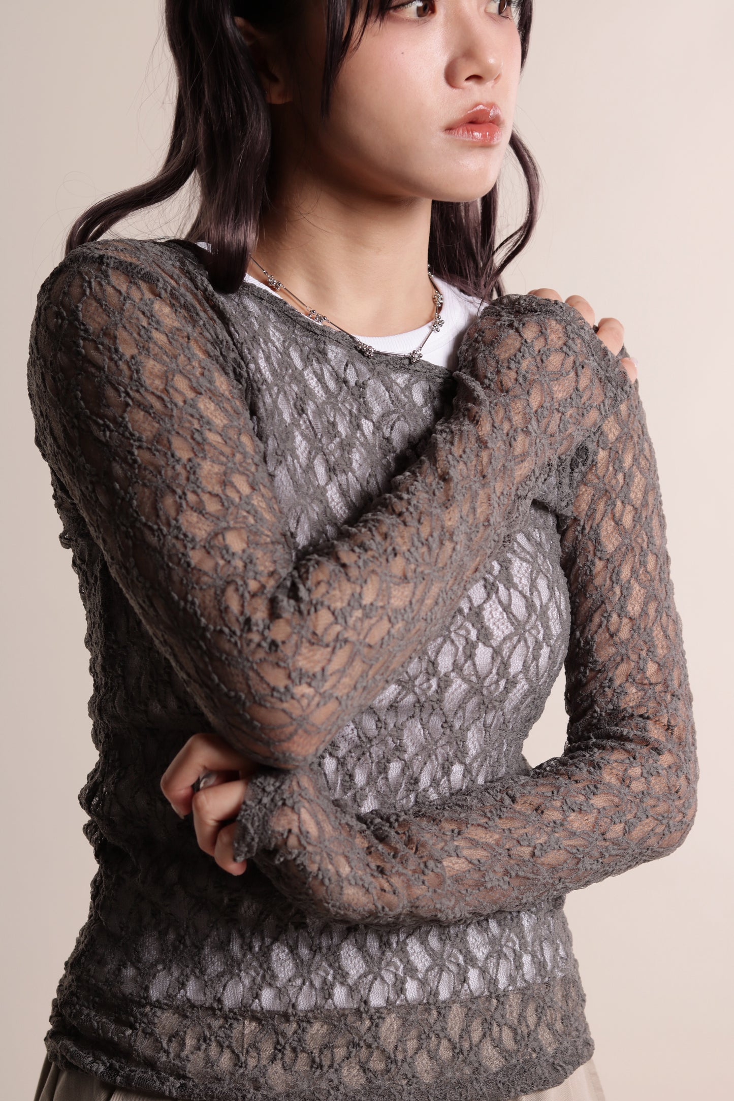 Lace Long Sleeve Top (Grey)