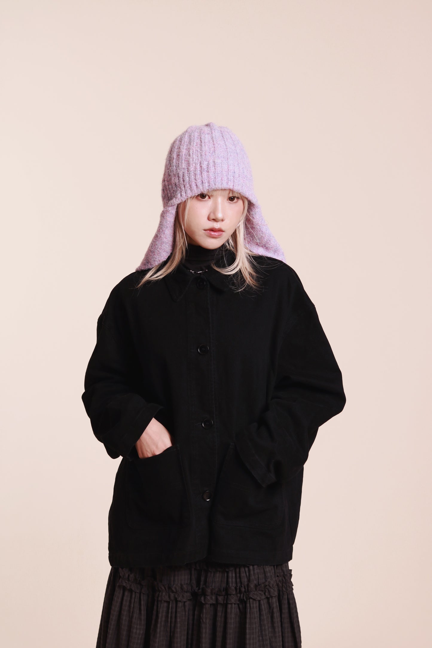 Doll Knit Scarf Flight Cap (Purple)