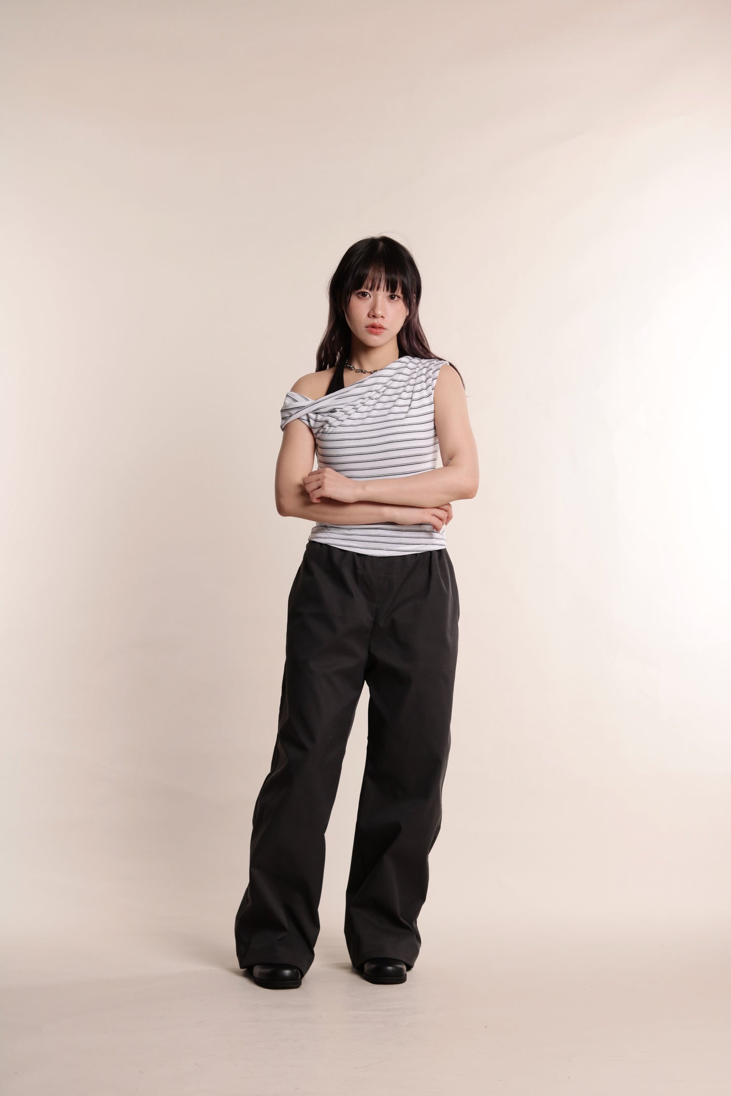 Asymmetric Striped Top (Black)