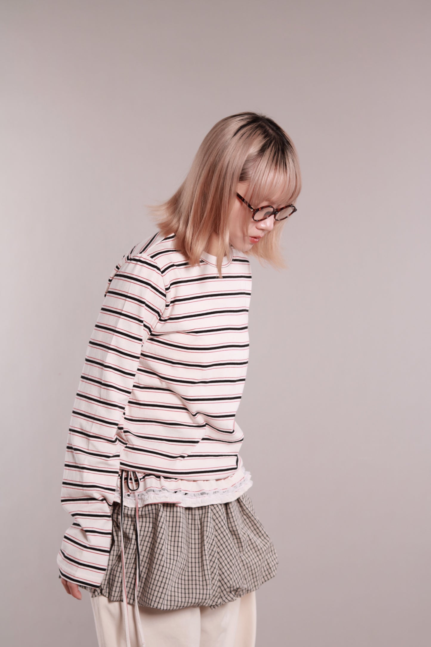 Frilled Lace Stripe Top (Ivory)