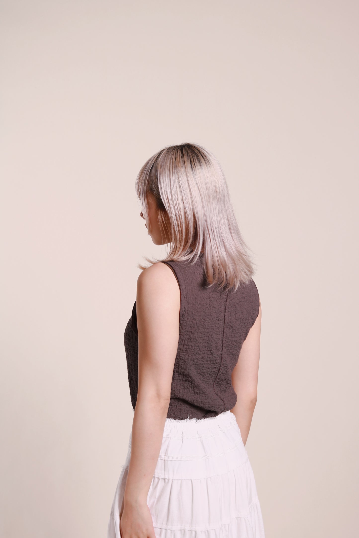 Ruffle Sleeveless Top (Charcoal)