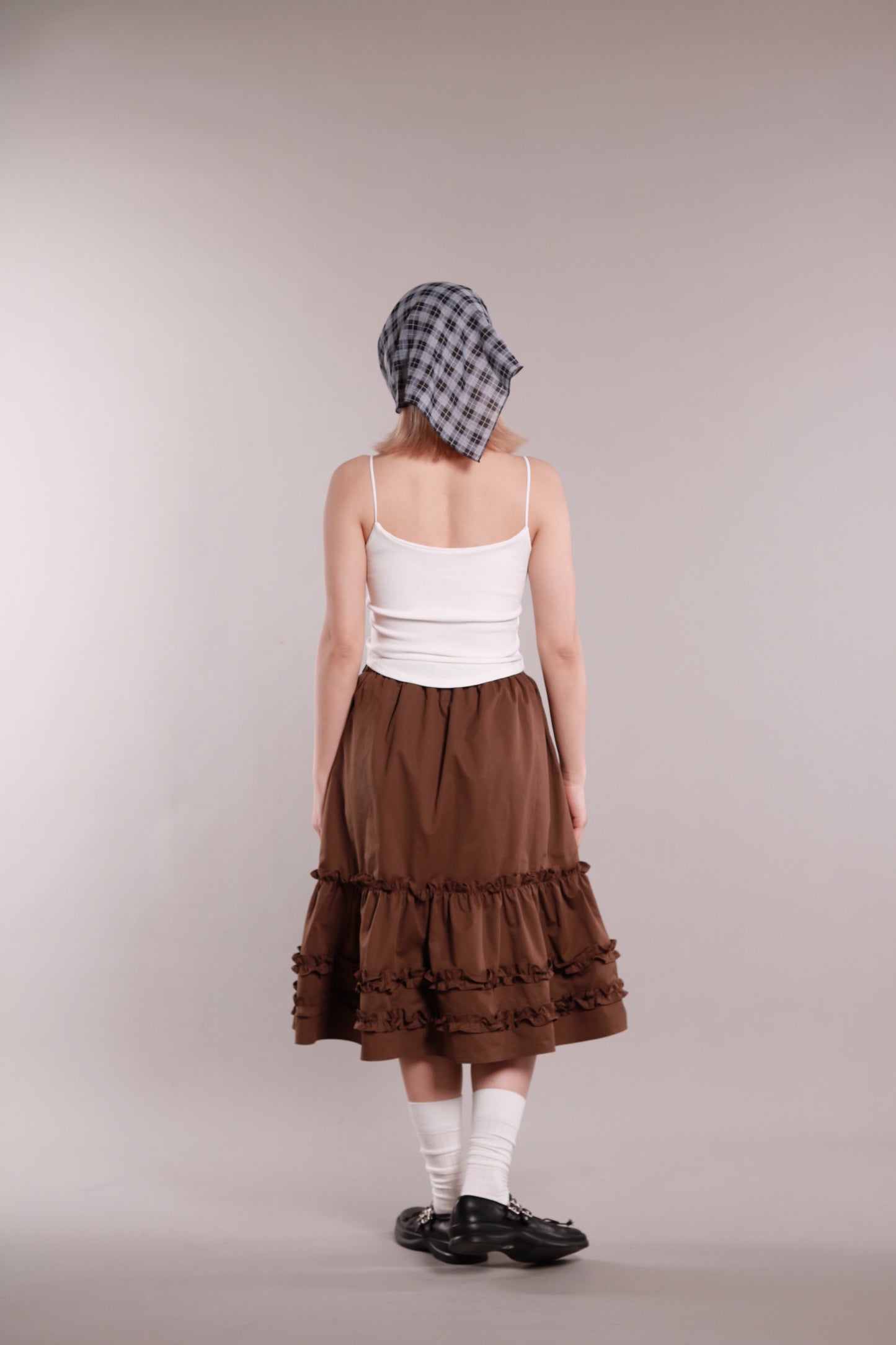 Doll Ruffle Midi Skirt (Brown)