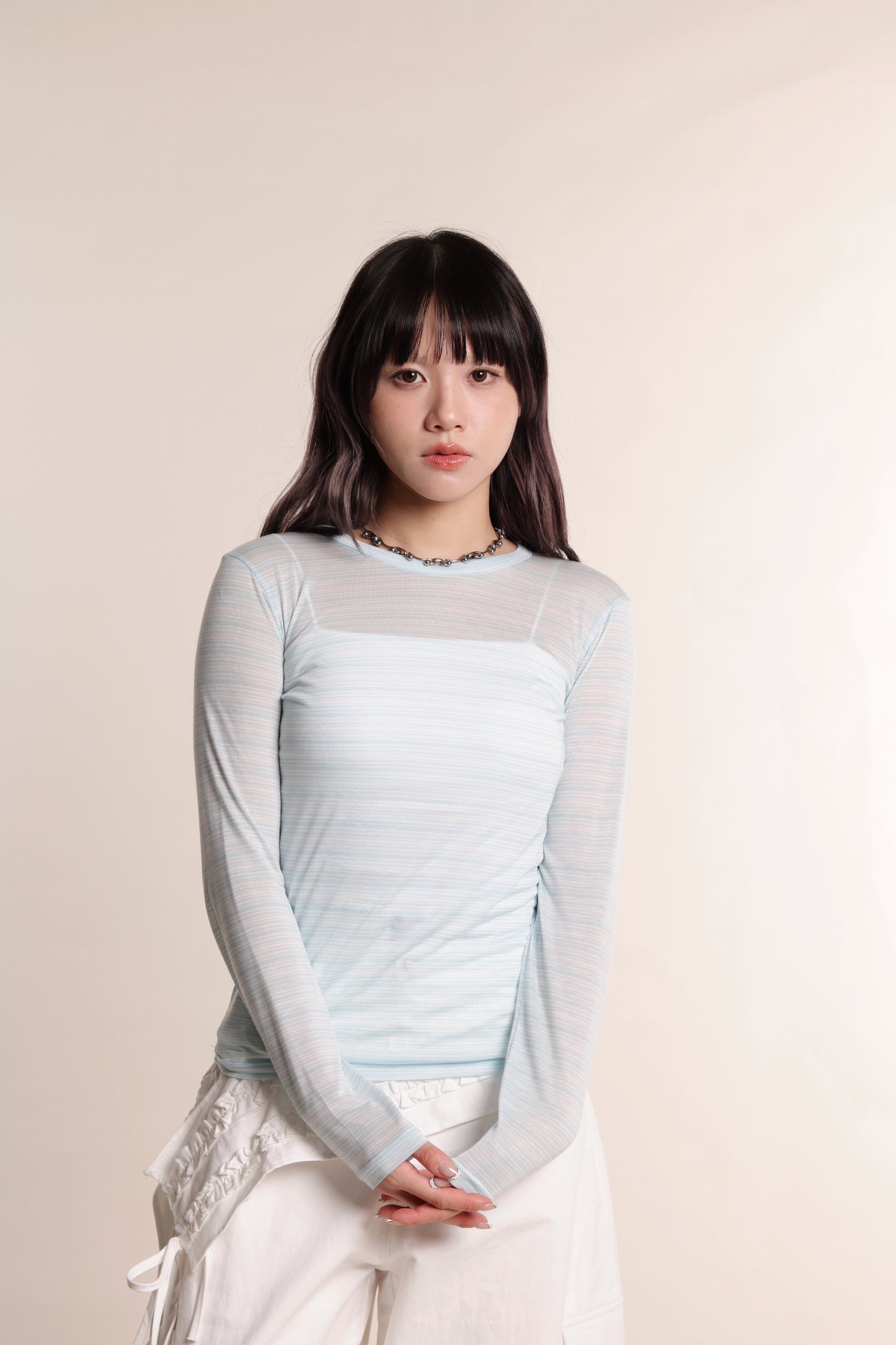 Striped See Through Top (Baby Blue)