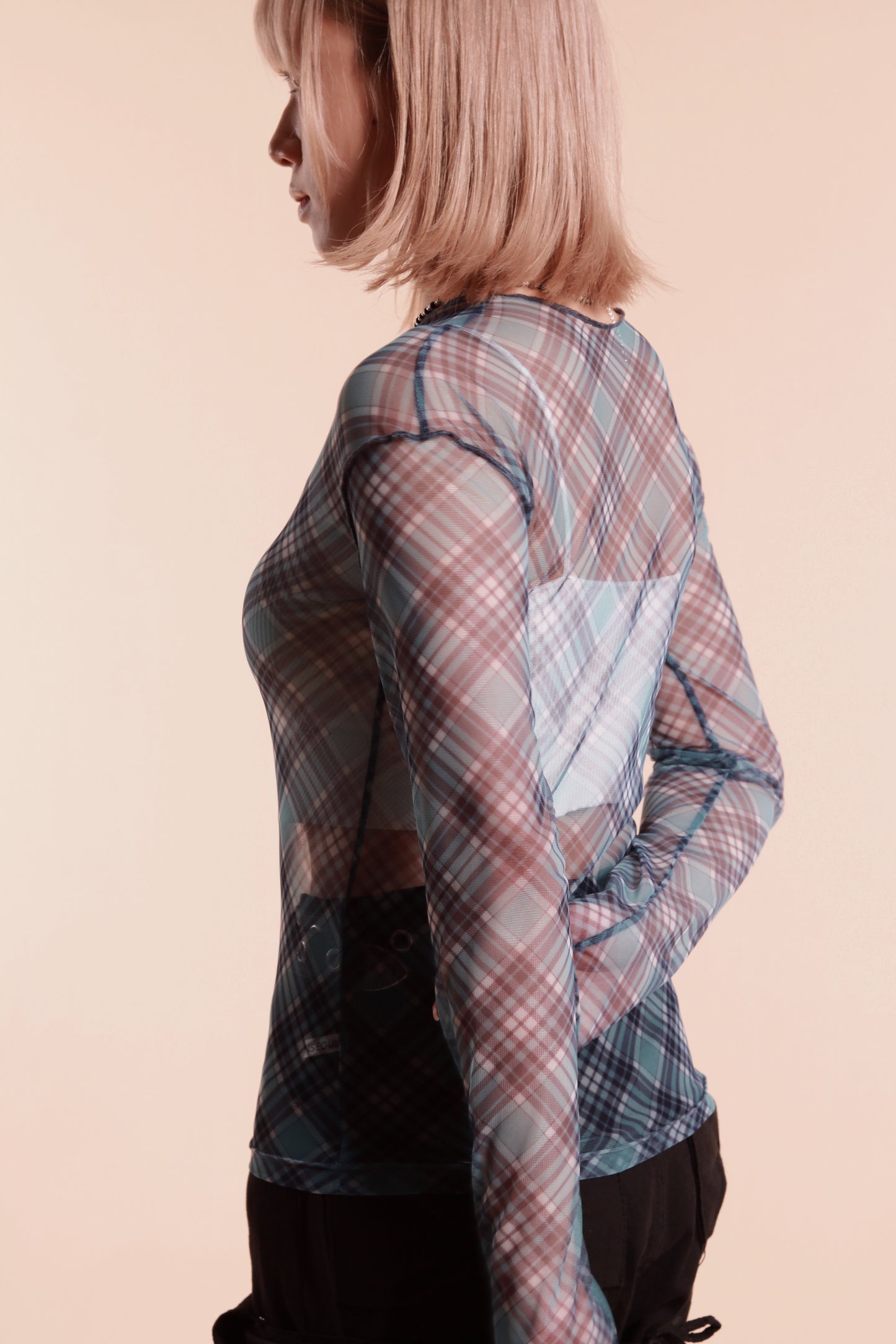 Checkered See Through Top (Blue)