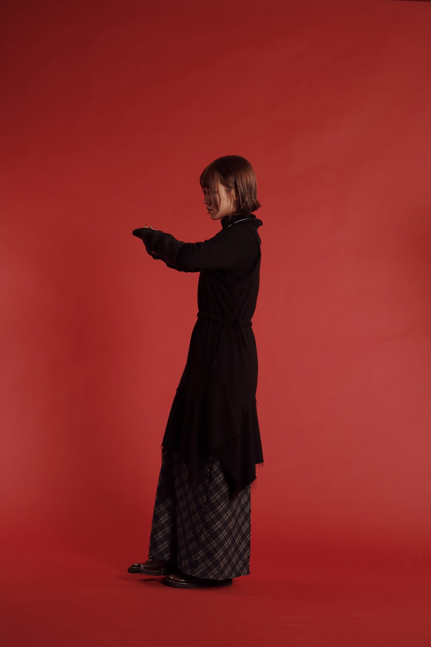 Checkered Slit Skirt (Navy)