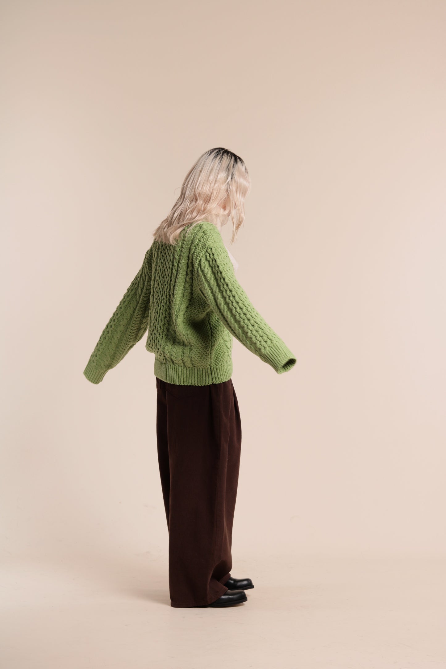 Oversized Cable Knit Sweater (Green)